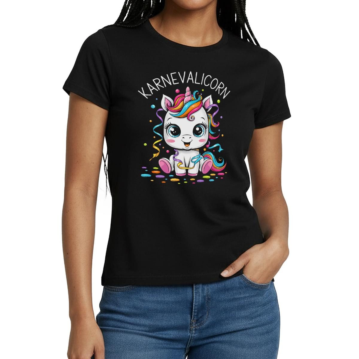 T-Shirt Karnevalicorn, Einhorn Karneval Party Frauen T-Shirt