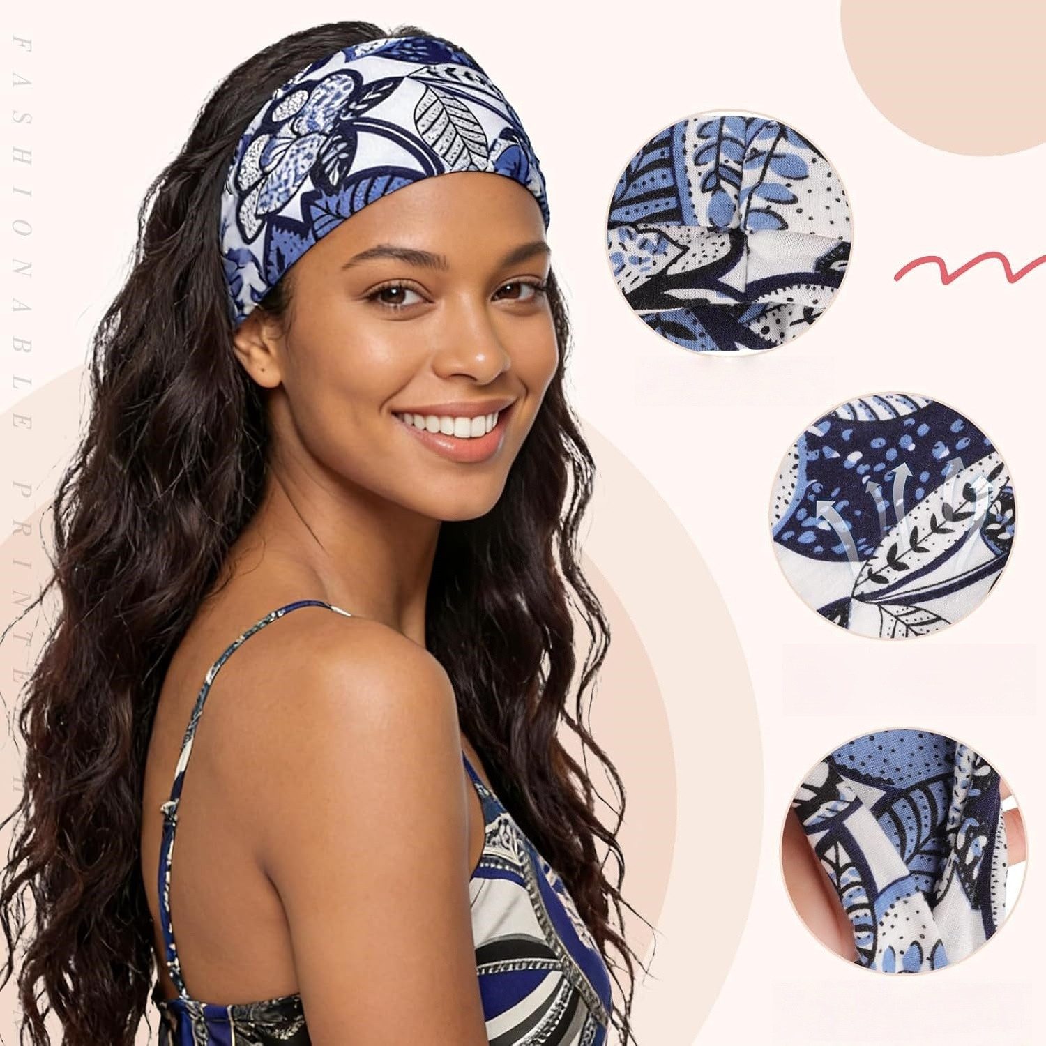 Zaewry Stirnband 8 Stück Haarbänder Damen, Elastisches Stirnband Breites Kopfband Weiches Haarband Mehrfarbig Blumendruck für Lauf Yoga Fitness – Bild 4 von 5