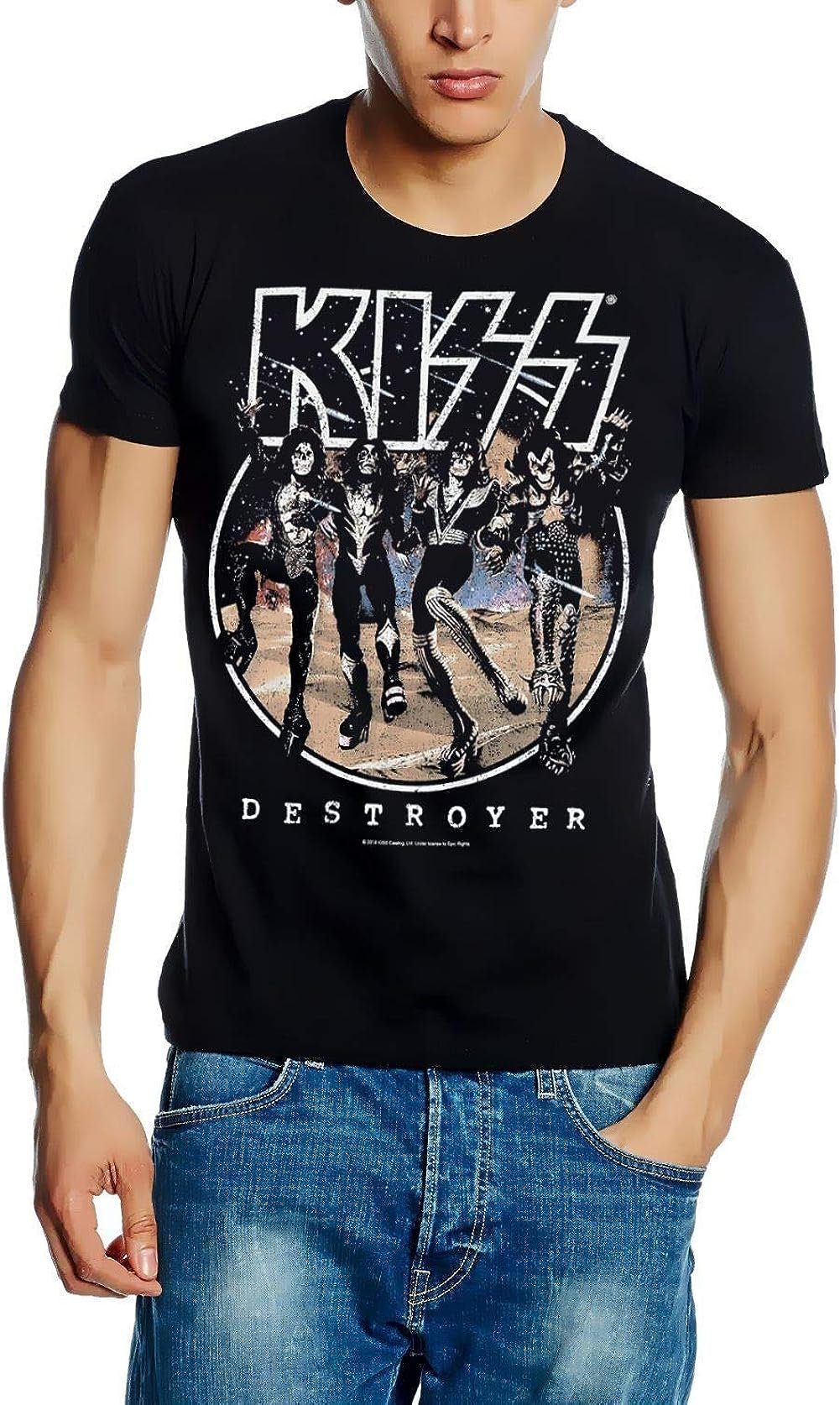 S M coole-fun-t-shirts Print-Shirt L Destroyer XL T-Shirt Bandshirt KISS Herren