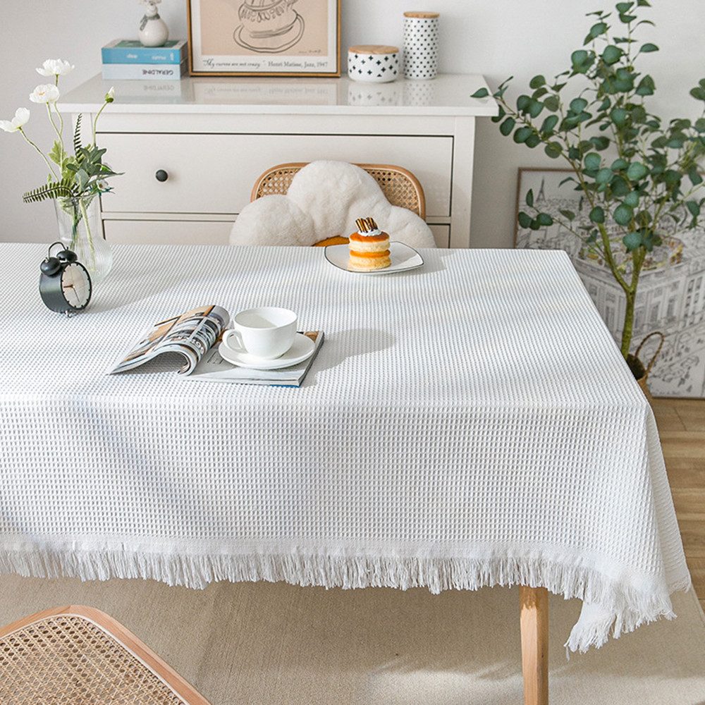 Coonoor Tischdecke Baumwoll-Leinen Waffeltischdecke mit Quasten günstig online kaufen