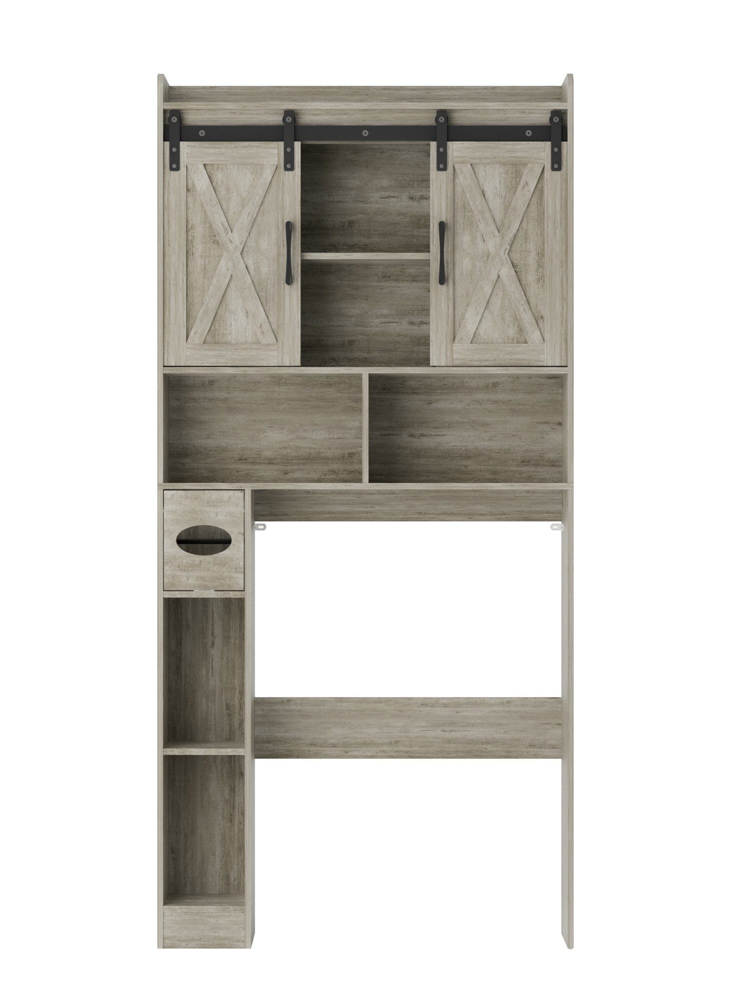 FiveWillowise Badkommode mit Schrank & Türen - 82x20x172 cm für Waschmaschinenbereich, Grau