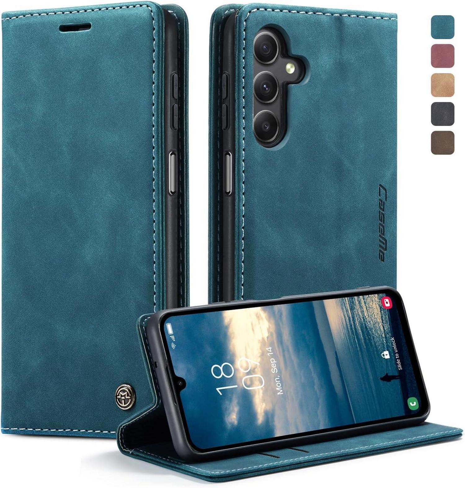LuxusKollektion Flip Case Handyhülle Samsung Galaxy A25 5G Leder Flip Case Blaugrün