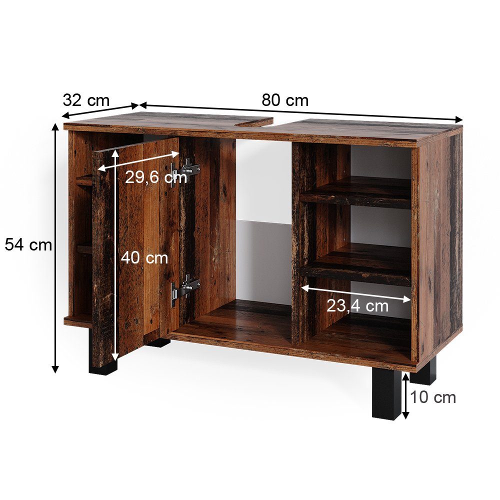 Vicco Waschbeckenunterschrank Fynn, Antikholz, 80 x 54 cm (kein Set, 1-St)