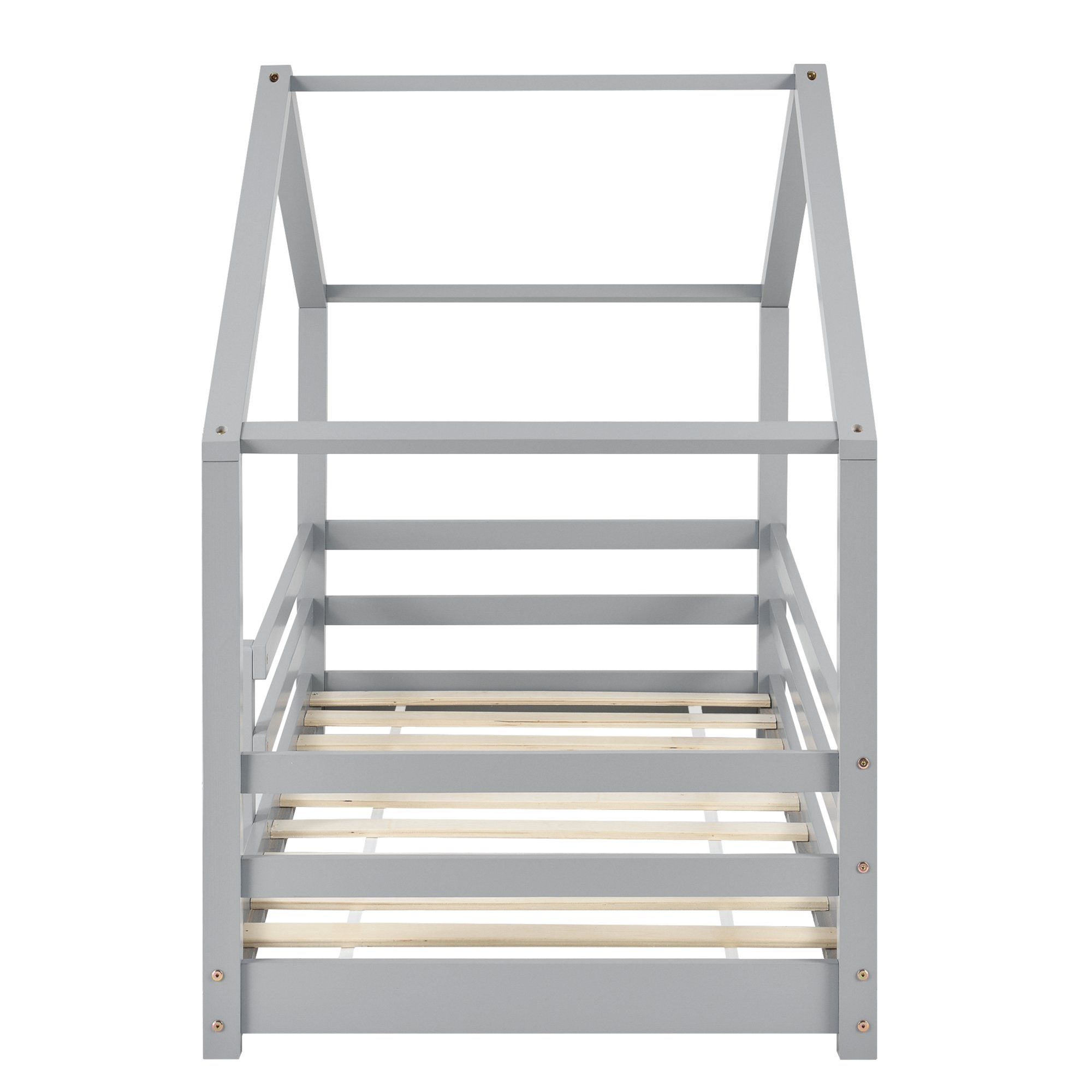 en.casa Hausbett, »Knätten« in Haus-Optik mit Rausfallschutz 70x140 cm Hellgrau