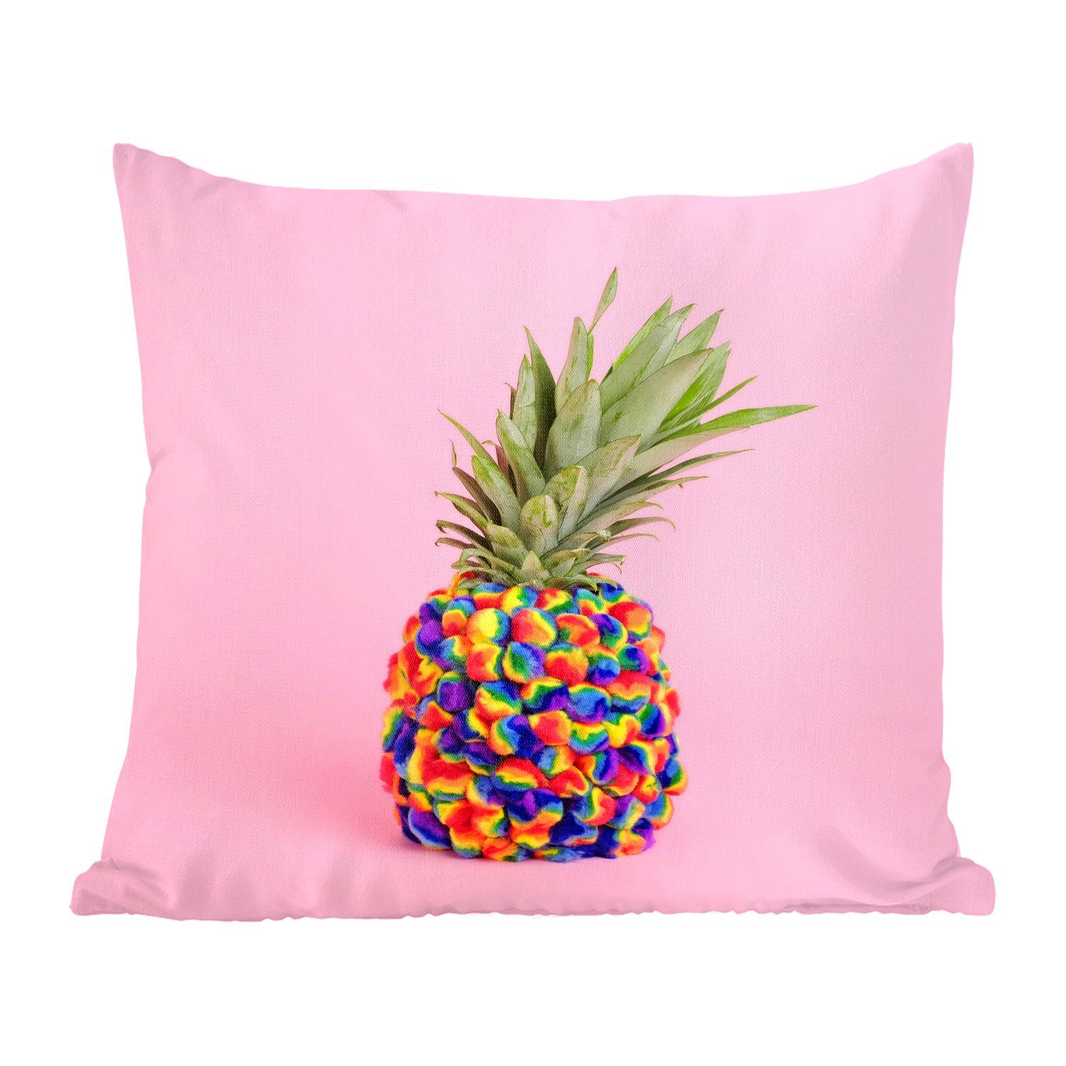 MuchoWow Dekokissen Eine mit bunten Kugeln bedeckte Ananas, Zierkissen mit Füllung für Wohzimmer, Schlafzimmer, Deko, Sofakissen