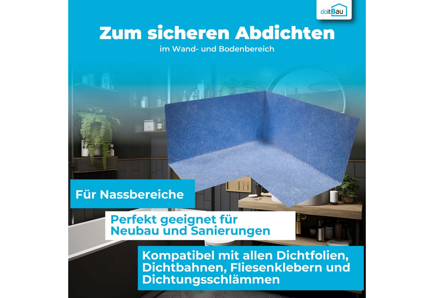 Thumbnail - doitBau Wannenabdichtband 100 Stück doitBau Sanitär Dichtecke Innen TPE blau 60x120mm, (100-St)