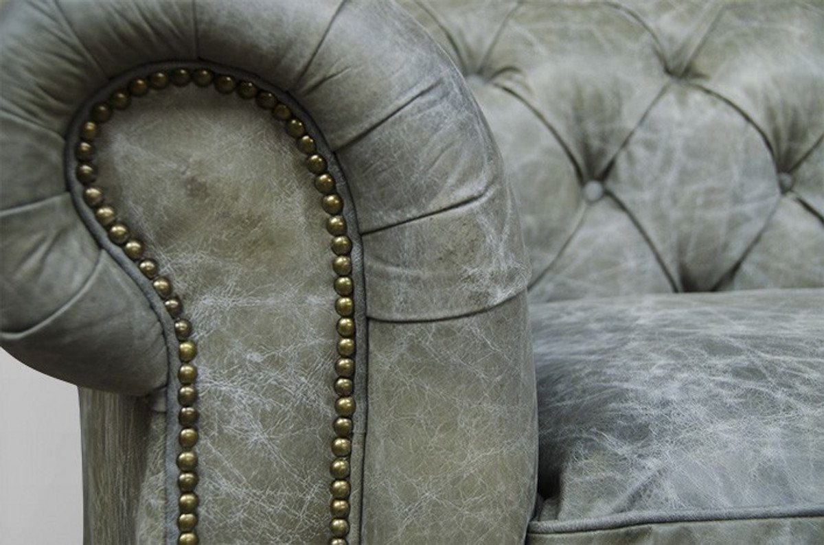 Casa Padrino Chesterfield-Sofa Chesterfield Luxus Vintage von Sofa Leder 2.5 Verde Seater Echt Leder Galata