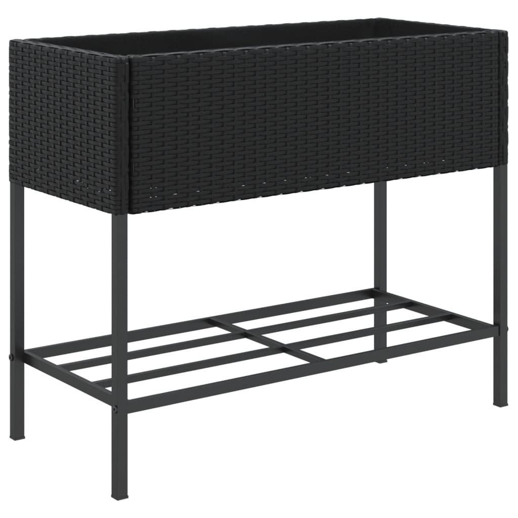 vidaXL Blumentopf Pflanzkübel mit Ablage Schwarz Poly Rattan (1 St)