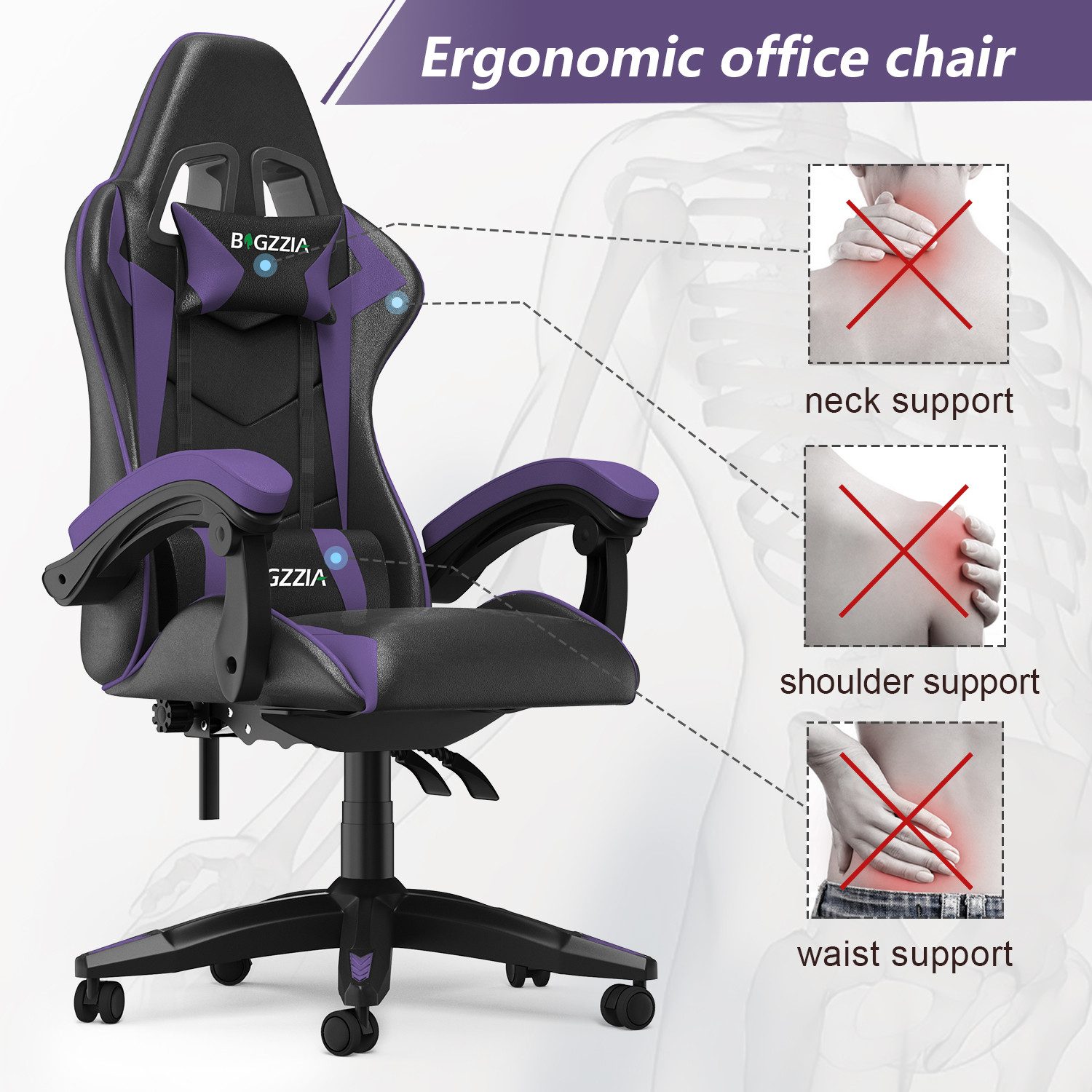 BIGZZIA Gaming-Stuhl Bürostuhl Ergonomisch mit Lendenkissen günstig online kaufen