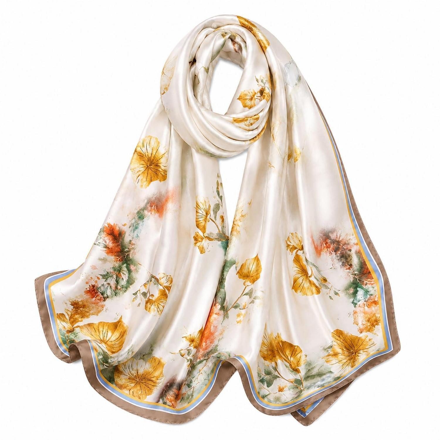 LuxusKollektion Seidenschal Seidenschal Damen Blume Blätter Print Stola 180x90cm, (1-St)