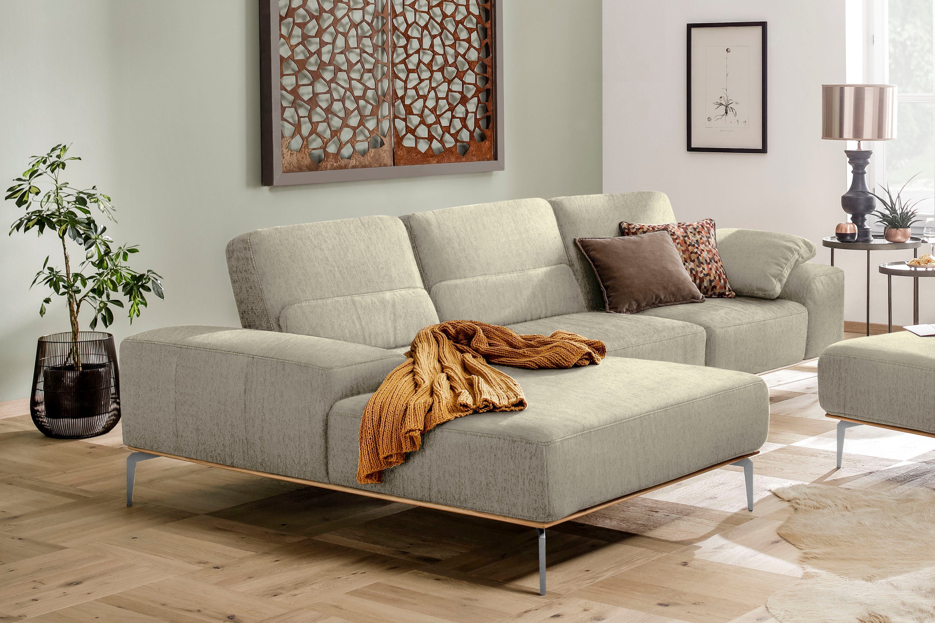 [Kostenloser Umtauschversand] W.SCHILLIG Ecksofa run, mit elegantem in Chrom Füße Holzsockel, 319 cm Breite glänzend