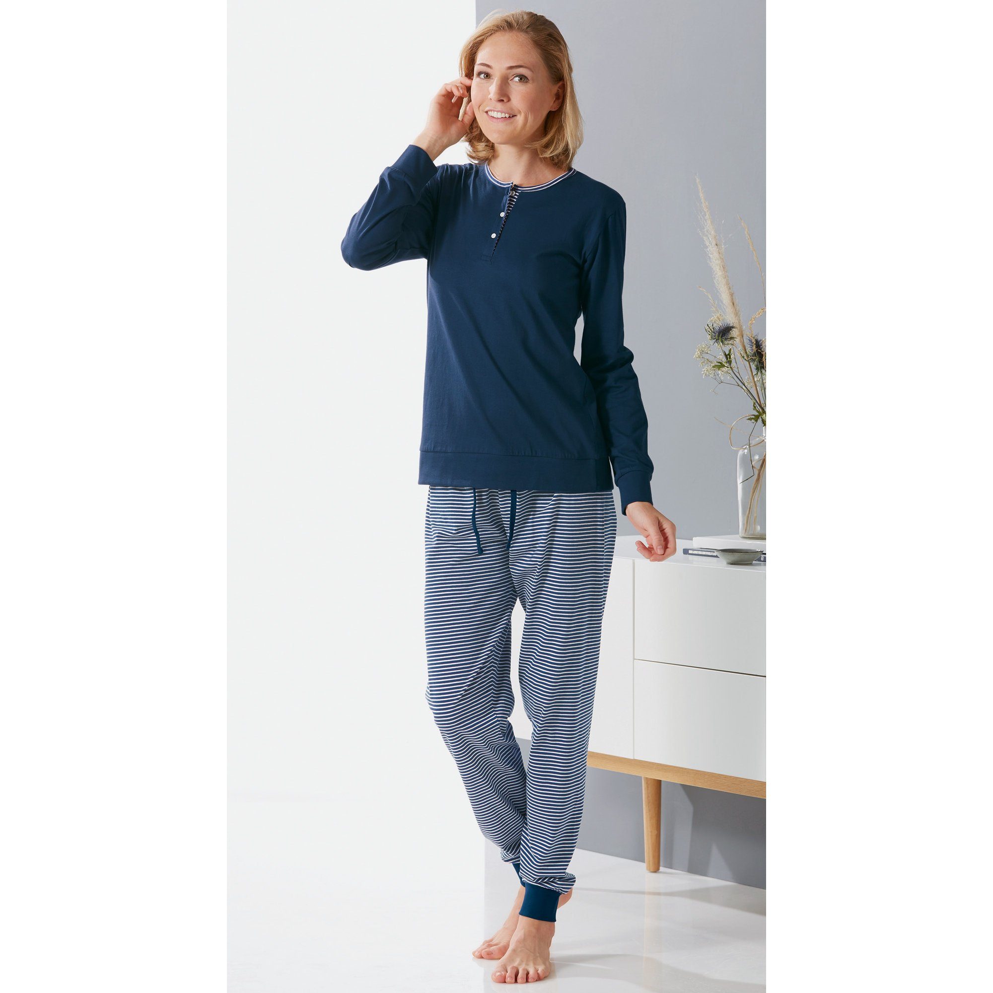 Erwin Müller Pyjama Damen-Schlafanzug Streifen tlg) (2 Single-Jersey