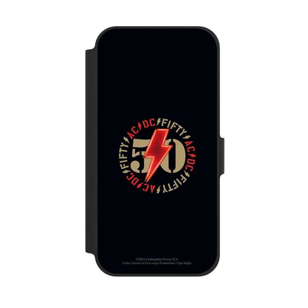 NIVOCASE Handyhülle ACDC 50 Jahre POWER UP POWER UP EMBLEM ACDC, Apple iPhone 12 Klapphülle Handyhülle aus Kunst Leder NIVOflip schwarz