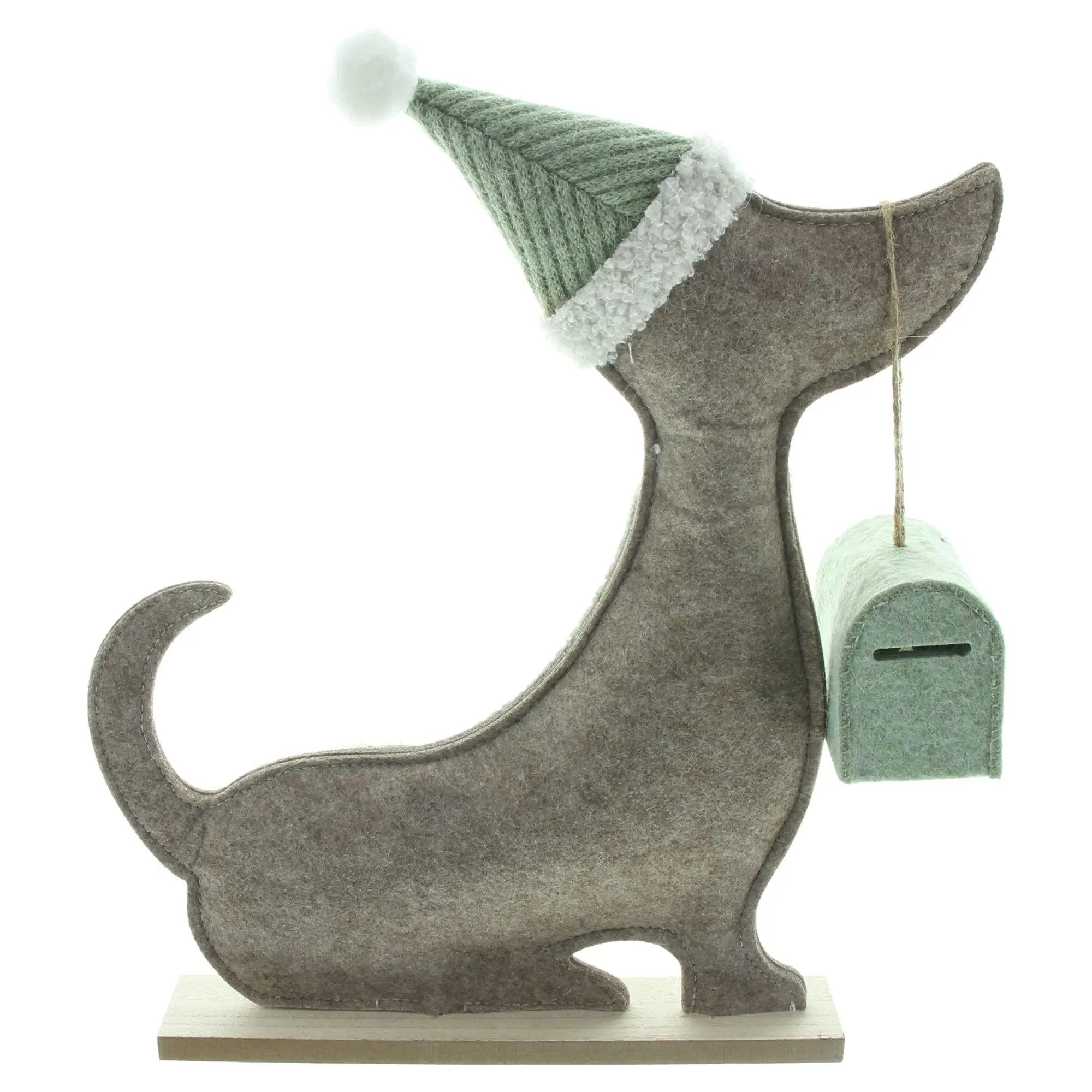 Home-trends24.de LED Dekofigur LED Deko Figur Dackel mit Postbox Filz MDF Sockel Weihnachten 2tlg. – Bild 4 von 5