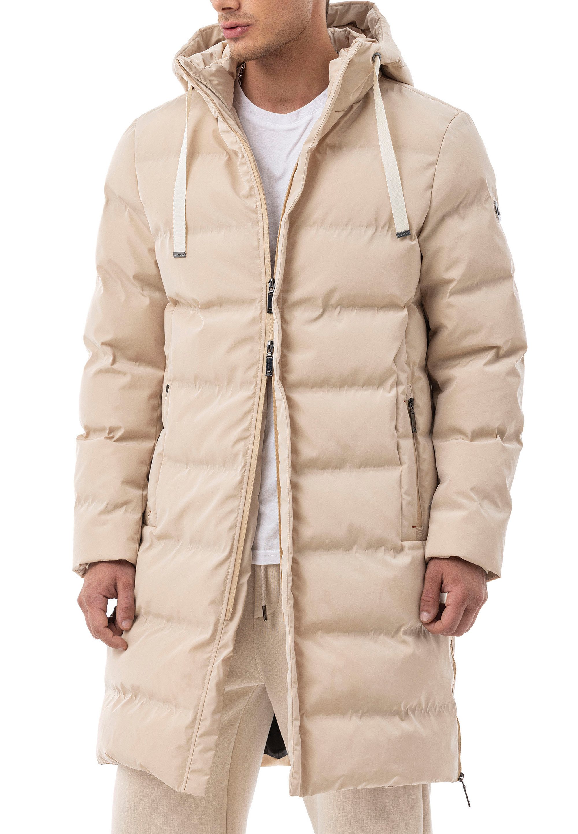 RedBridge Steppmantel mit Kapuze Lange Winterjacke Warm Leicht Casual Verdeckter Reißverschluss mit Druckknopfleiste