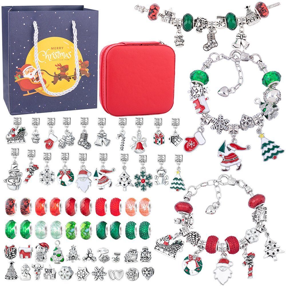 Anhänger (1-tlg) DIY Invanter Set Kinder Armband Schmuck-Adventskalender Elch 2024 Santa Claus Weihnachten