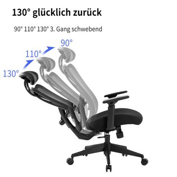 Seven Comfort Bürostuhl Ergonomischer Schreibtischstuhl Chefsessel Drehstuhl (Computerstuhl, Office Chair), 6D-Lendenwirbelstütze, drei Stufen bis zu 130°neigbar