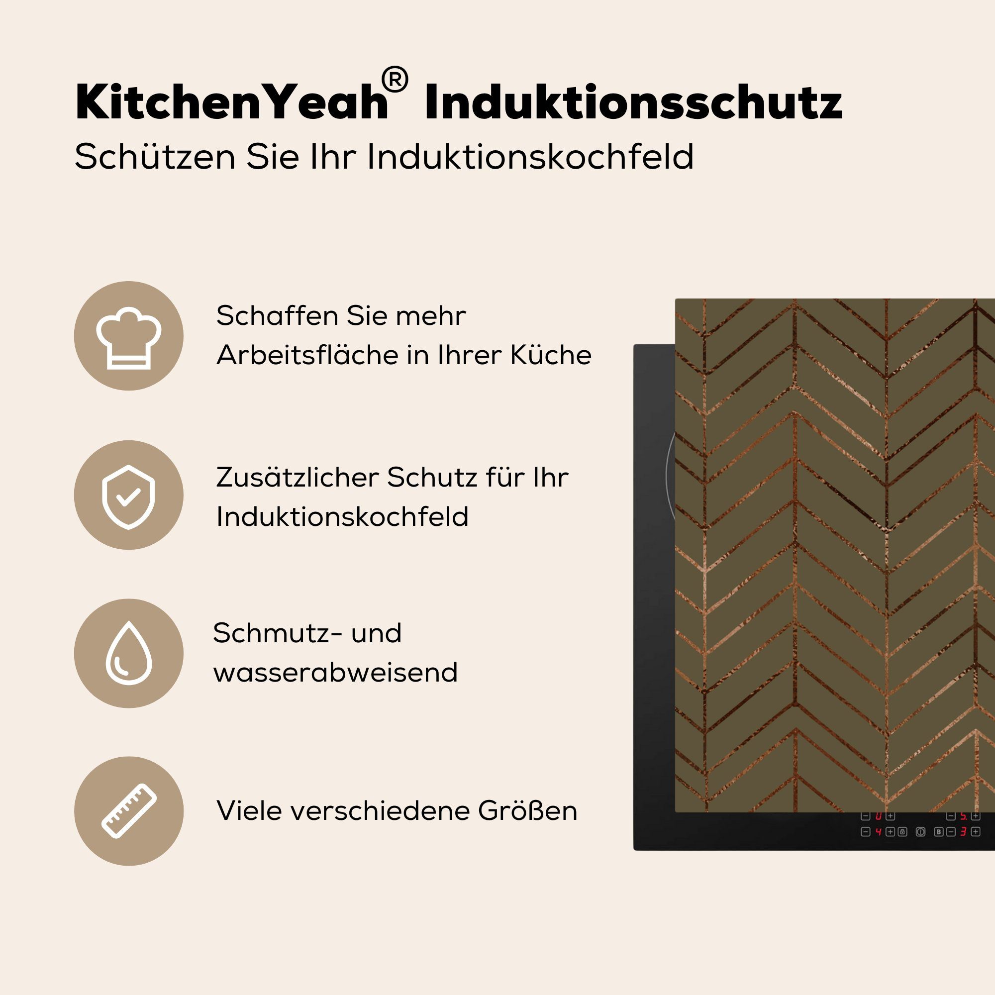 tlg), Herdblende-/Abdeckplatte MuchoWow Grün, für - - Vinyl, Ceranfeldabdeckung, 78x78 Bronze küche Luxus Arbeitsplatte Muster cm, (1 -