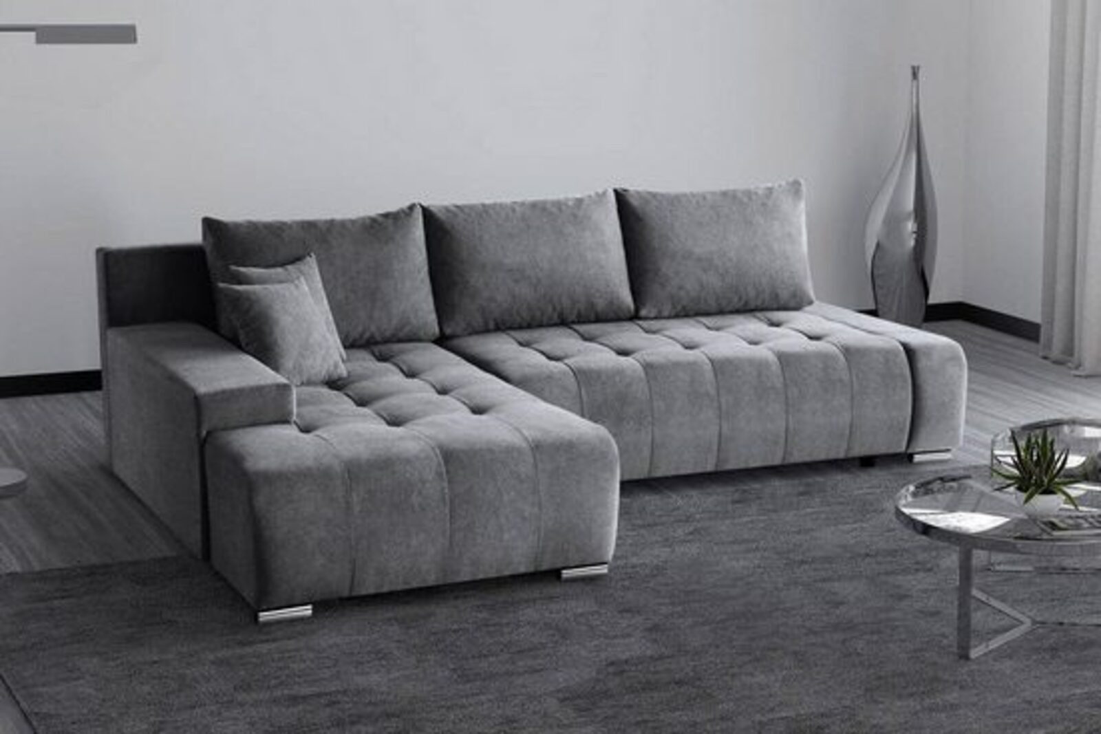 Beautysofa Ecksofa Draco L, Grau, Dunkelgrau, inkl. Wellenfedern Ecke mit Einfügung, Polstersofa mit Schlaffunktion, L-Form Ecksofa mit Bettkasten