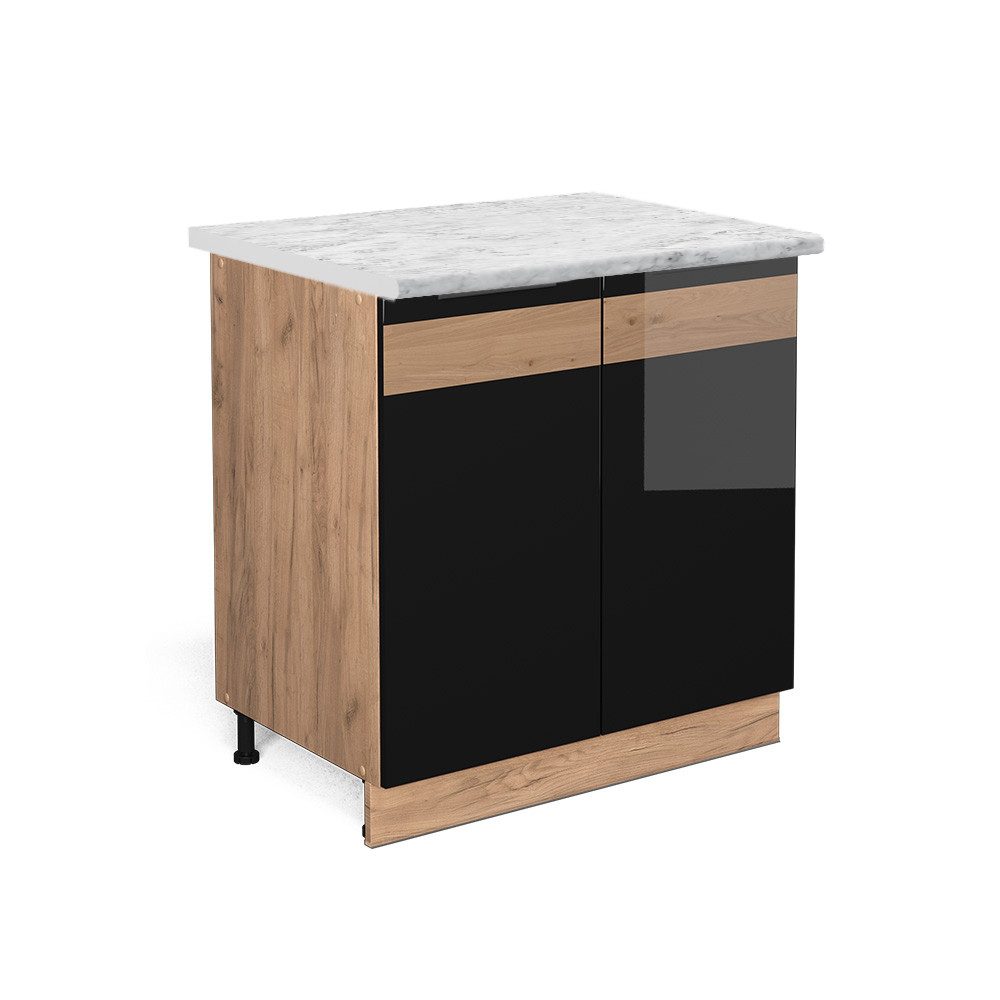 Vicco Spülenunterschrank Fame-Line, Schwarz Eiche hochglanz/Goldkraft günstig online kaufen