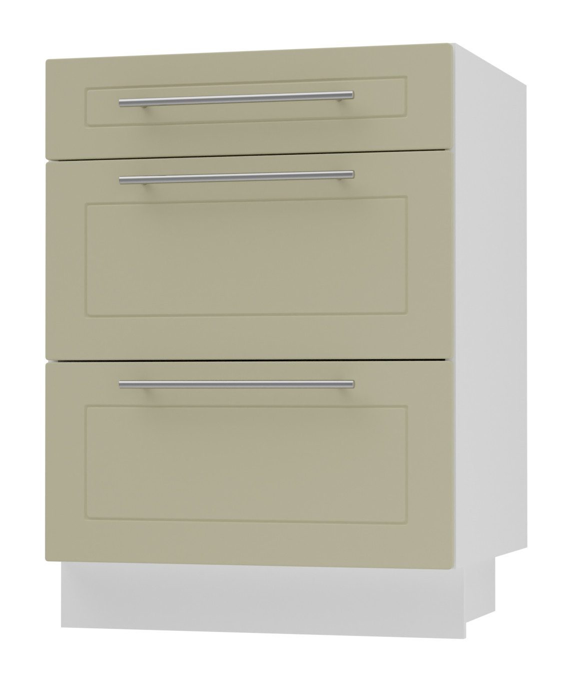 Feldmann-Wohnen Auszugsunterschrank Kvantum (Schubladen mit Teilauszug, Selbsteinzug und Soft-Close-Funktion, 1-St., Fronten mit dekorativen Fräsungen und leicht abgerundeten Ecken) 60x50x82cm weiß - vanille (Q-D3M/60)