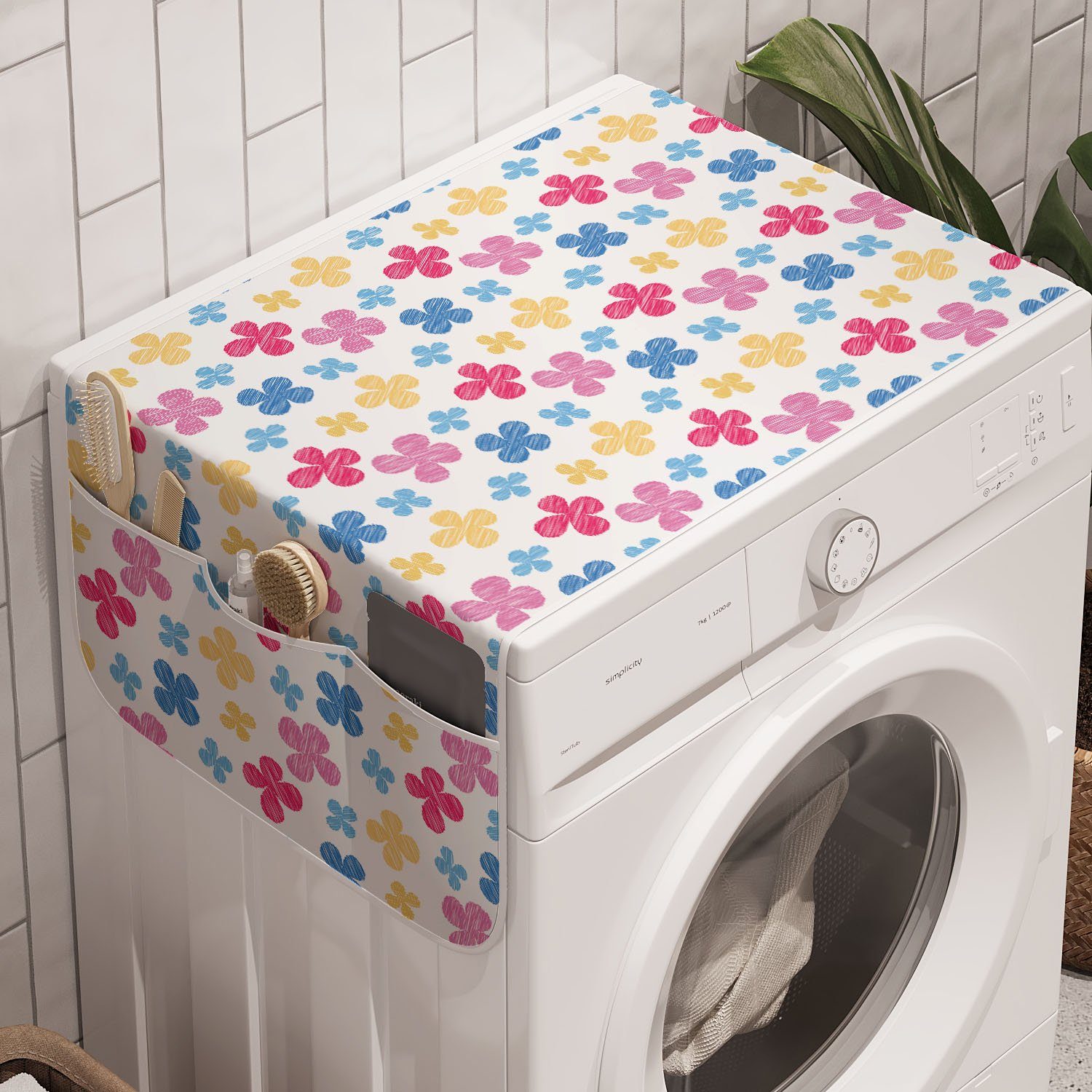 Abakuhaus Badorganizer Anti-Rutsch-Stoffabdeckung für Waschmaschine und Trockner, Blumen Flüchtiger Bunte Daisy