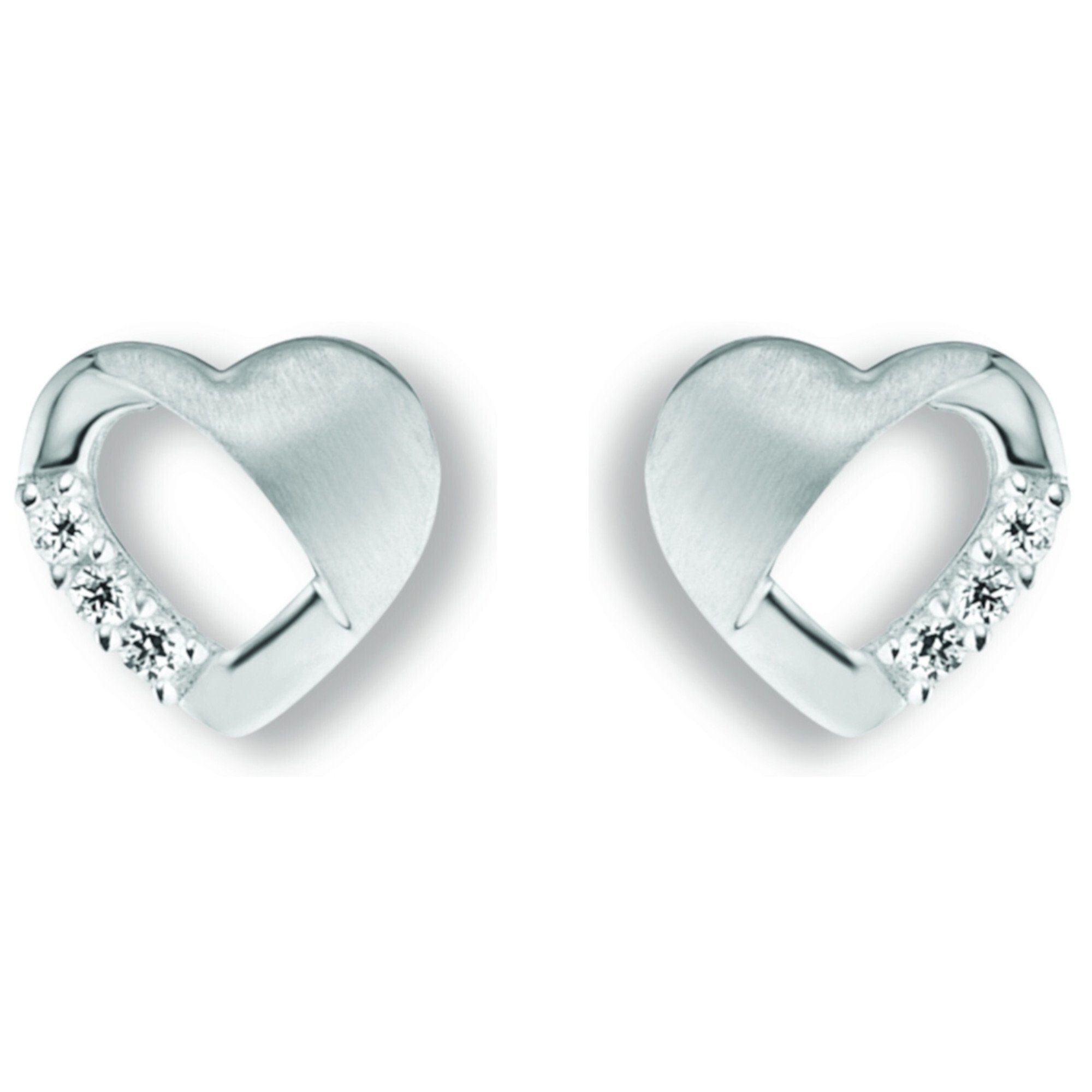 Herz Damen Herz Paar ELEMENT Ohrringe Silber, aus Ohrstecker Zirkonia Schmuck Ohrstecker 925 ONE Silber