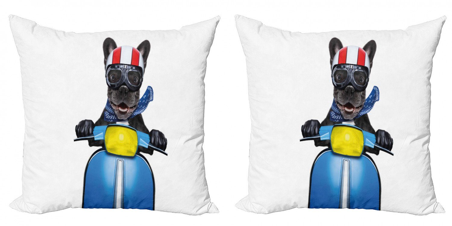 Kissenbezüge Modern Accent Doppelseitiger Digitaldruck, Abakuhaus (2 Stück), Dog-Treiber Bulldog auf einem Roller | Kissenbezüge