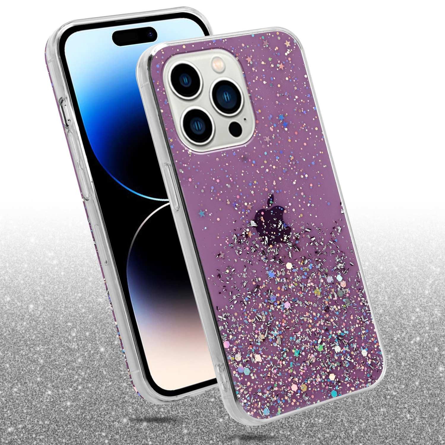 Cadorabo Handyhülle für iPhone 14 PRO MAX Hülle Apple iPhone 14 PRO MAX, Flexible TPU Silikon Handy Schutzhülle - Hülle - mit Glitzer