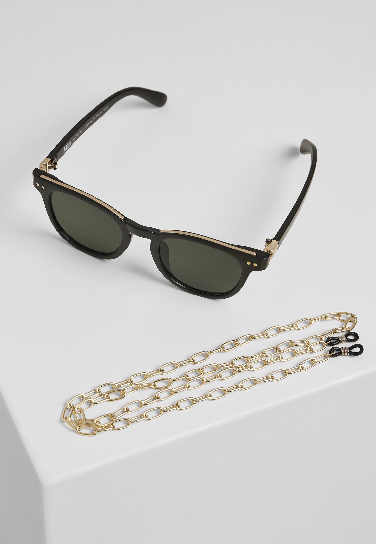 URBAN CLASSICS Sonnenbrille Unisex Sunglasses Italy with chain black/gold/gold | Sonnenbrillen