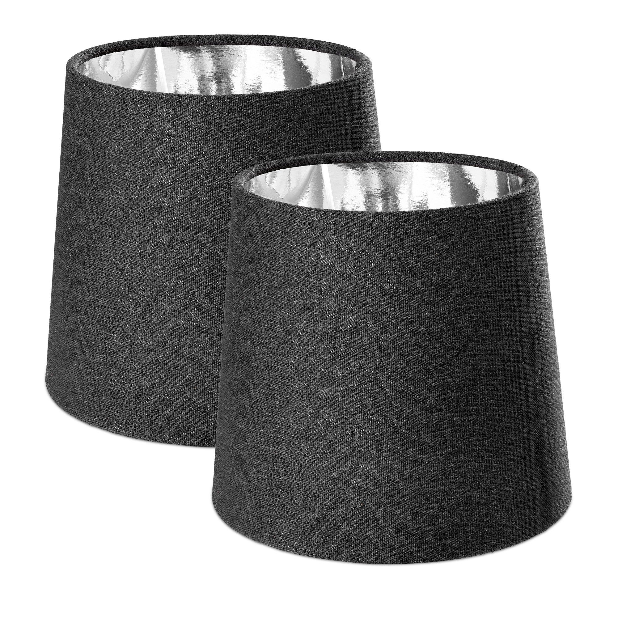 Navaris Lampenschirm 2x Lampenschirm Tischlampe E14 rund - 15,2cm - Schwarz Silber