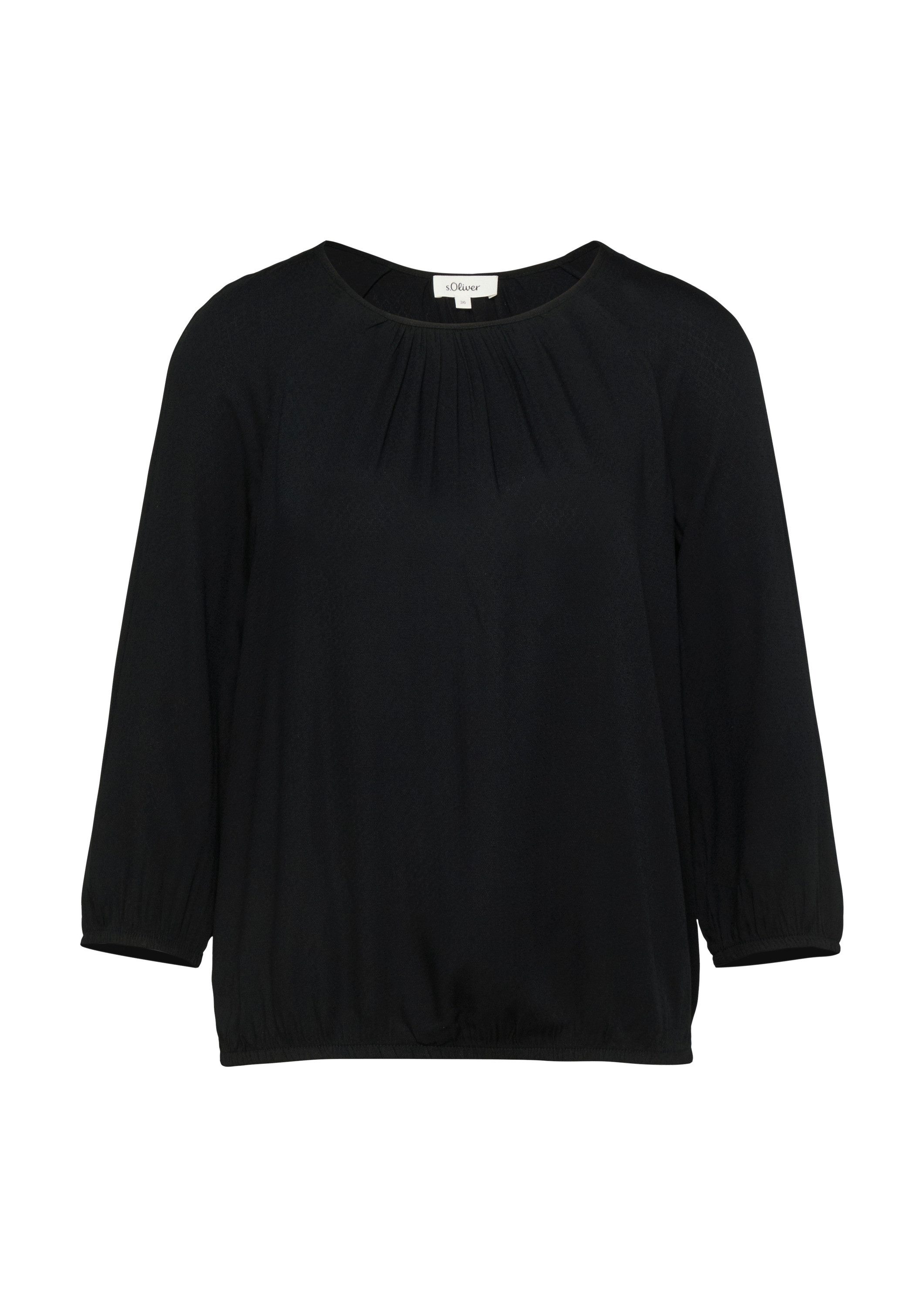 s.Oliver Kurzarmbluse Bluse Strukturierte Viskose-Bluse mit Raff-Details