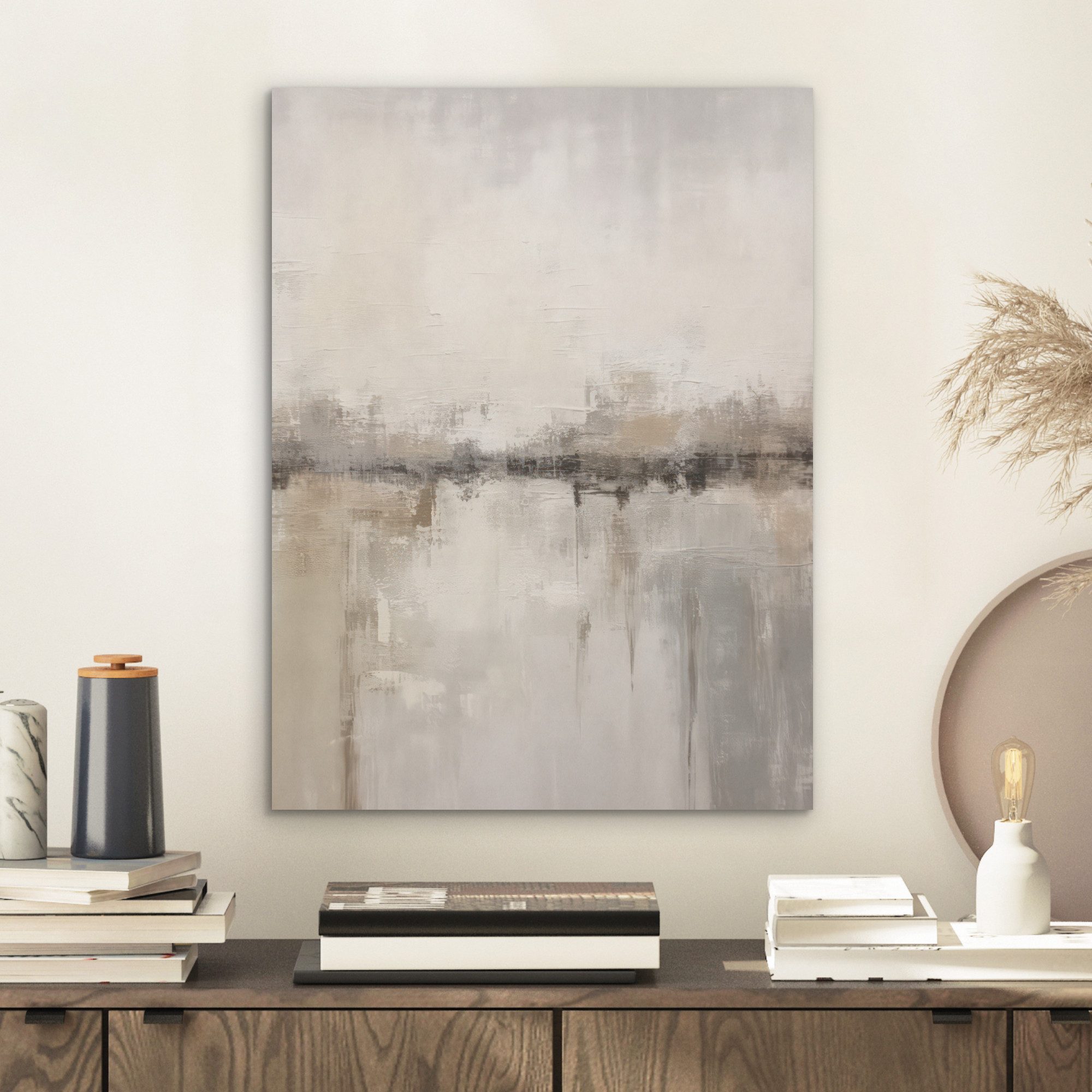 MuchoWow Gemälde Moderne Kunst - Abstrakt - Beige, Fotodruck (1 St), Akusti günstig online kaufen