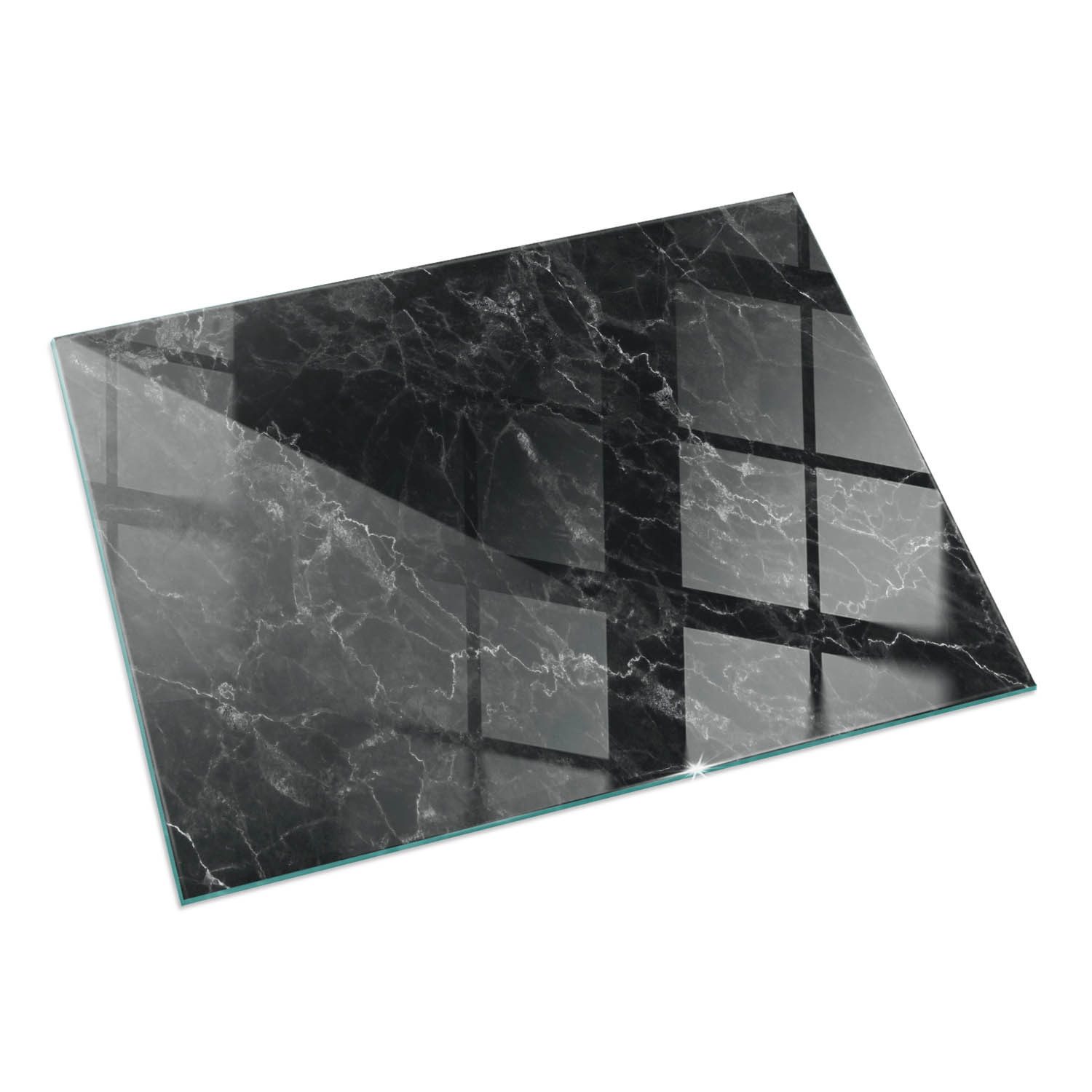 Tulup Bodenschutzplatte Schwarz Elegantes Marmormuster, Gehärtetem Glas für Kaminöfen