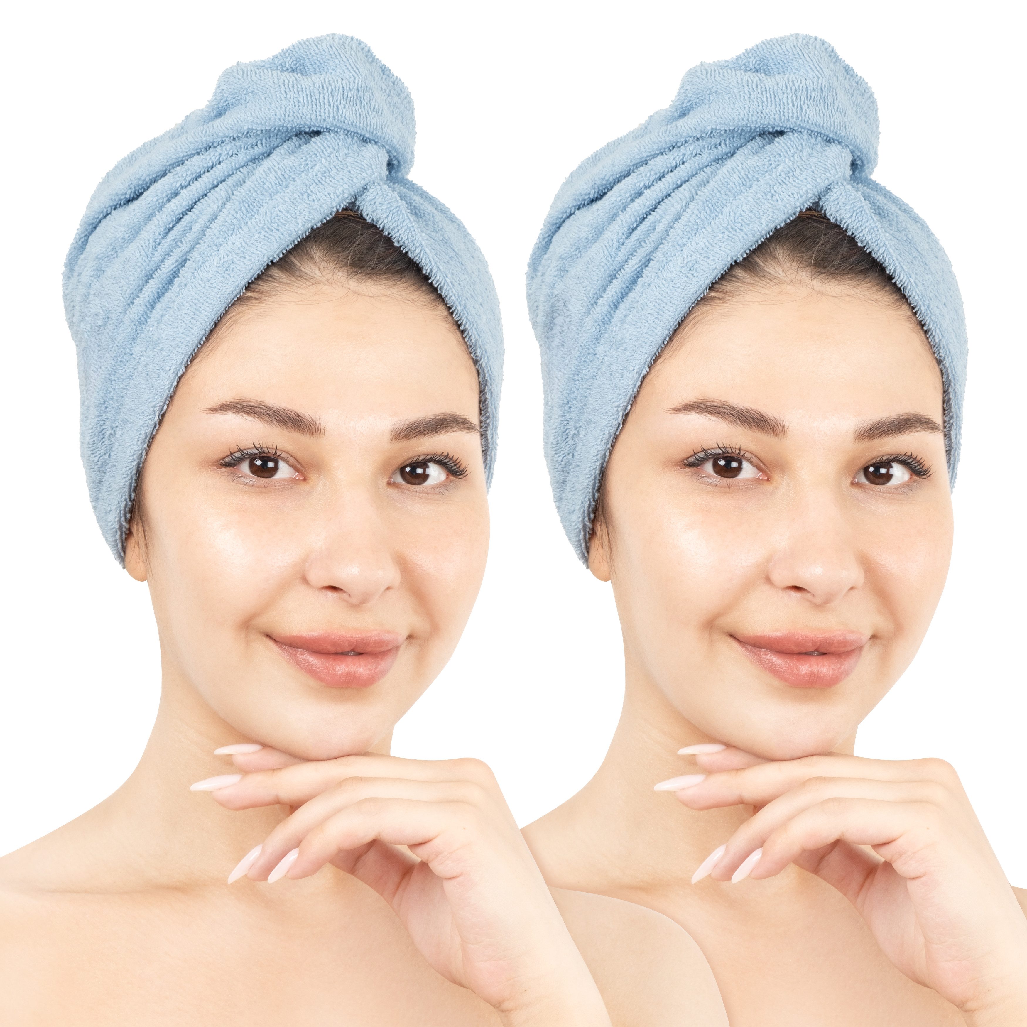 HAMMETEX Turban-Handtuch 2er Set Haarturban Damen, 100% Baumwolle, Flauschig & Schnelltrocknend, Frottier (Set, 2-St), Uni-Farben, weich