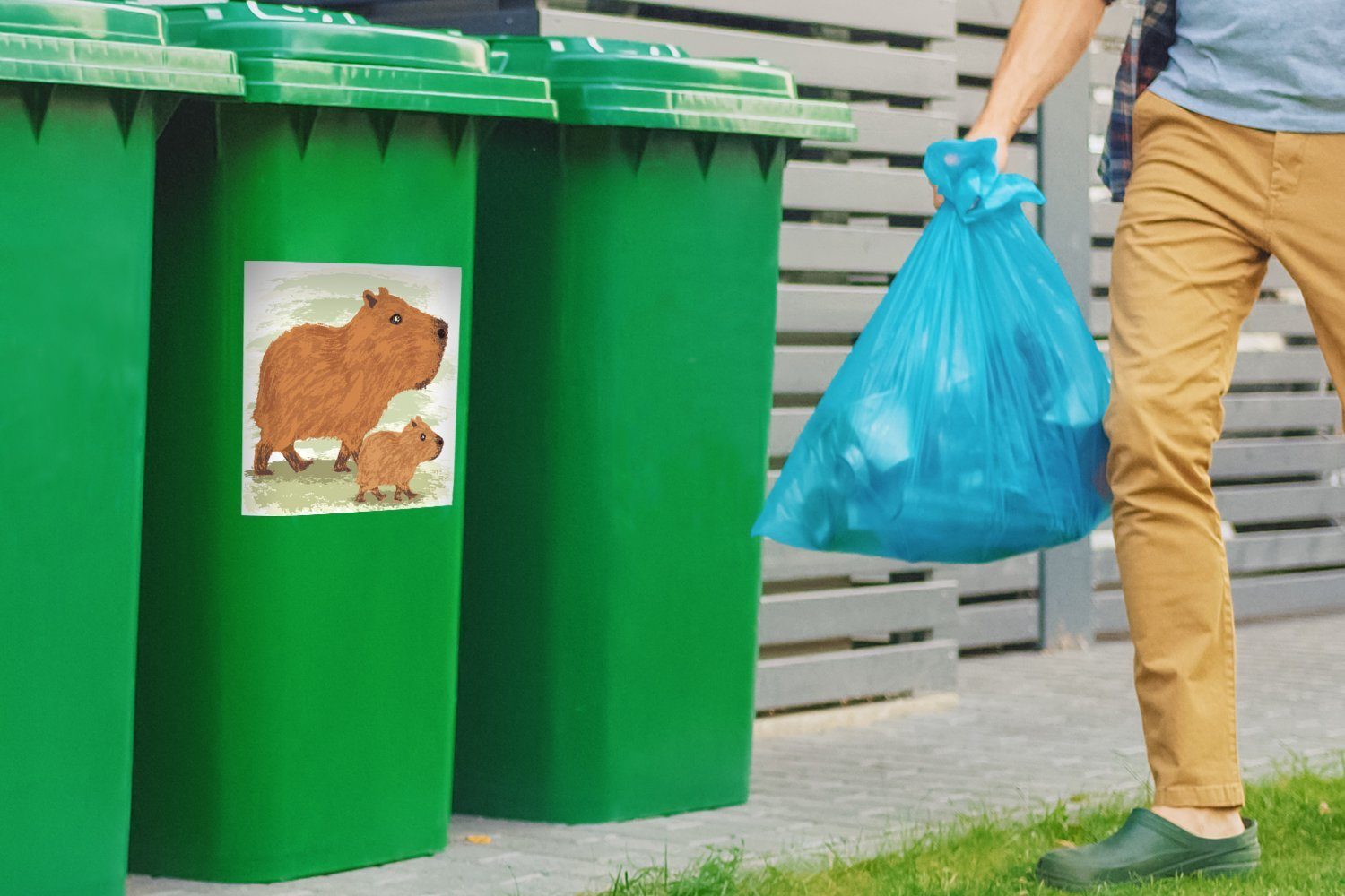 gezeichneten Mülleimer-aufkleber, Sticker, (1 Container, zwei St), Abfalbehälter Mülltonne, von Illustration MuchoWow Wasserschweinen Wandsticker