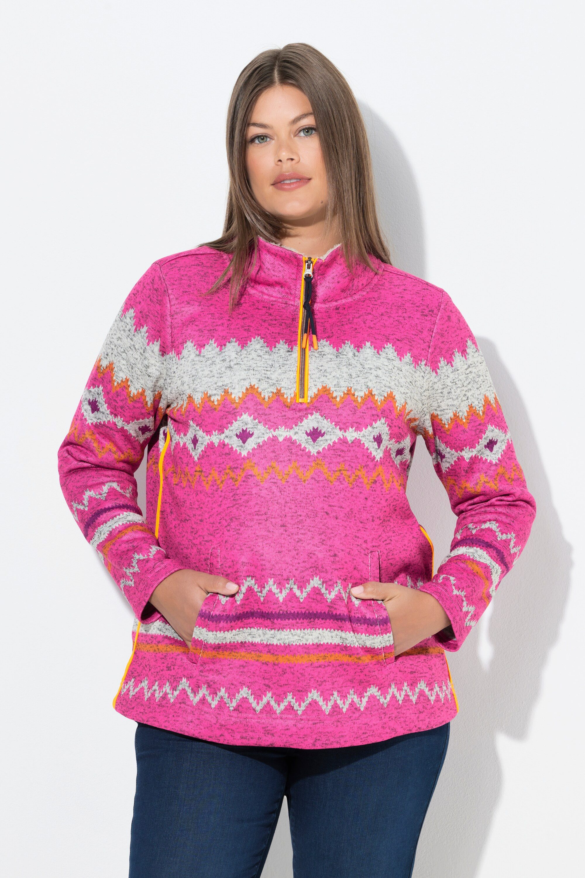 Laurasøn Sweatshirt Norweger-Strick Fleece Pullover Troyerkragen