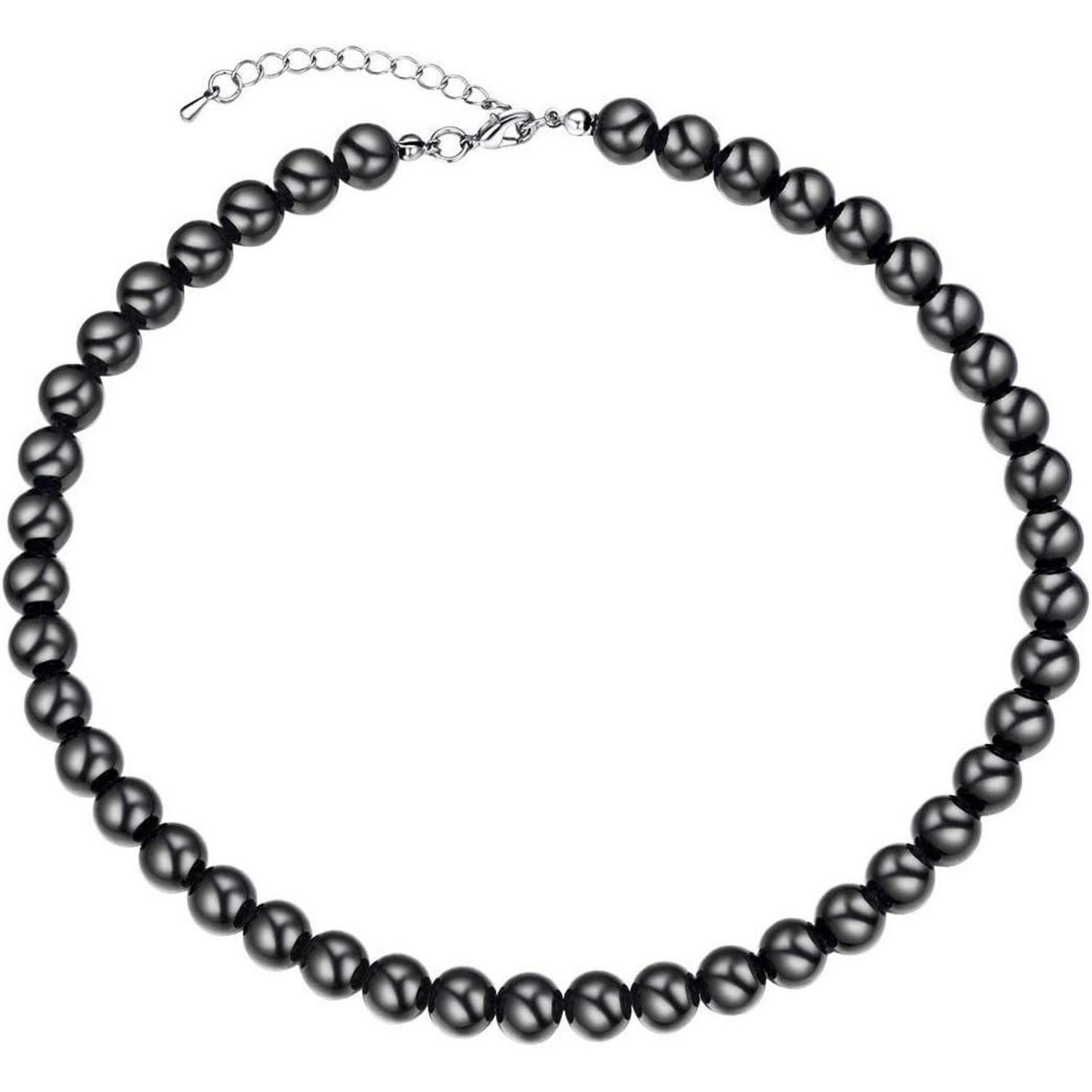 LuxusKollektion Kette und Anhänger Set Perlenkette Damen Herren Choker Halskette Schwarz Synthetische Perlen