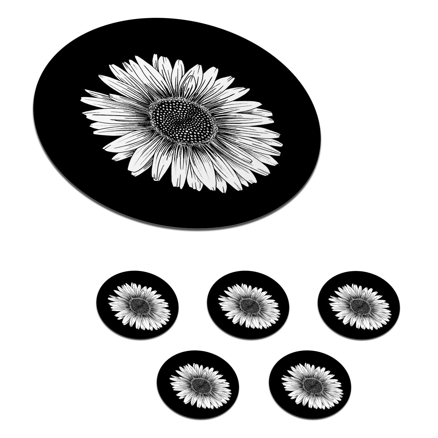 MuchoWow Glasuntersetzer Sonnenblume Tasse, Zubehör - Korkuntersetzer, für Tassenuntersetzer, - - 6-tlg., Natur Becher Blumen Retro Gläser, Blumenkraft, - Getränkeuntersetzer
