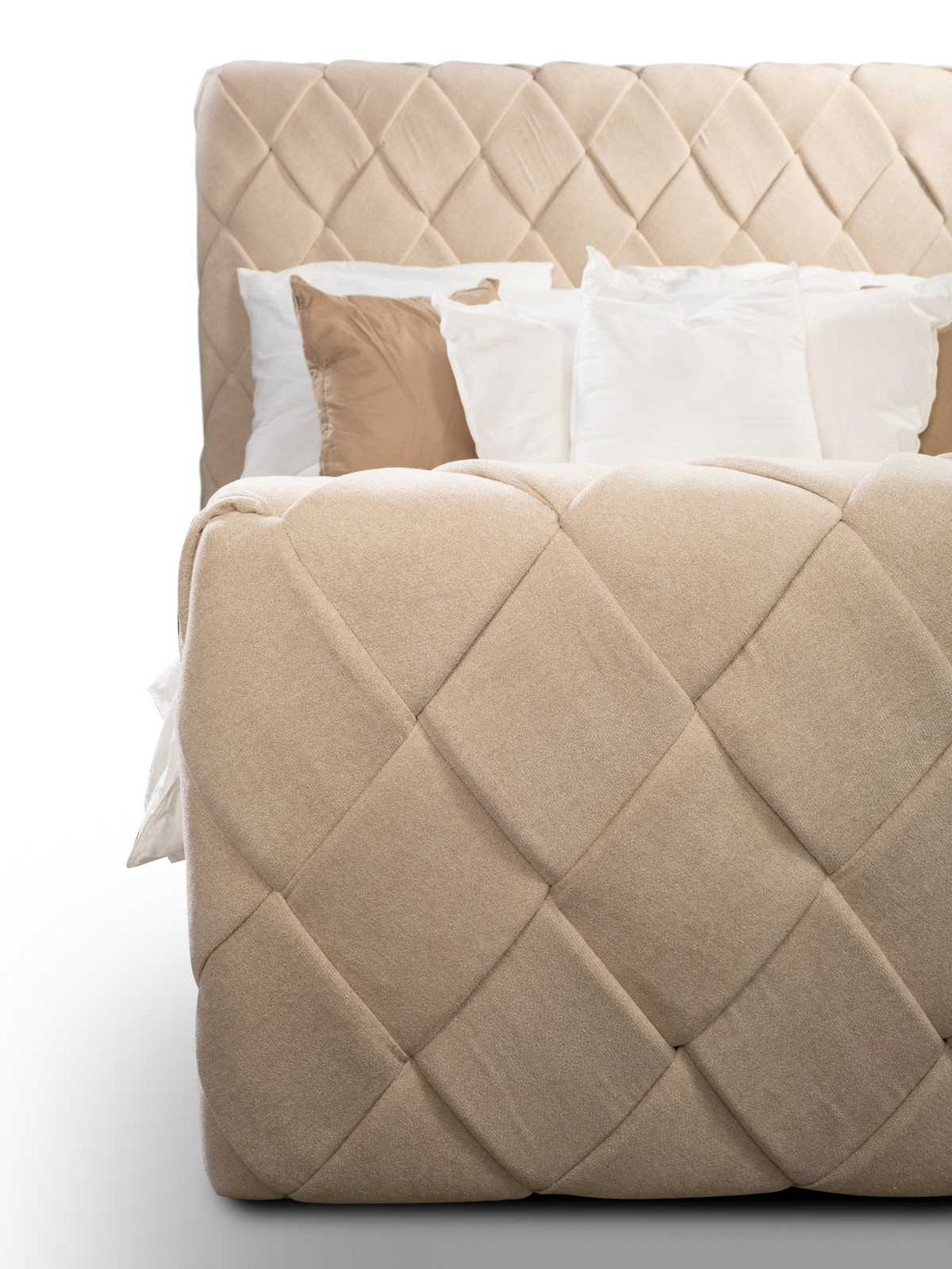 JVmoebel Boxspringbett Luxusbett in natürlichem Beigeton aus Holz und Textil (1-St)