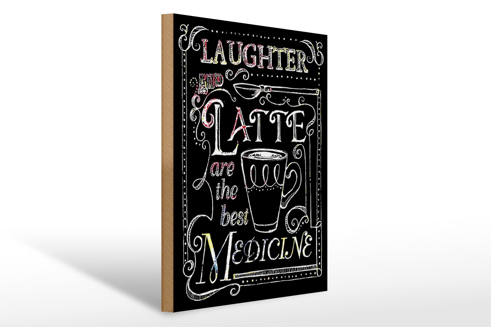Holzbild Spruch 30x40cm Laughter and Latte are the best