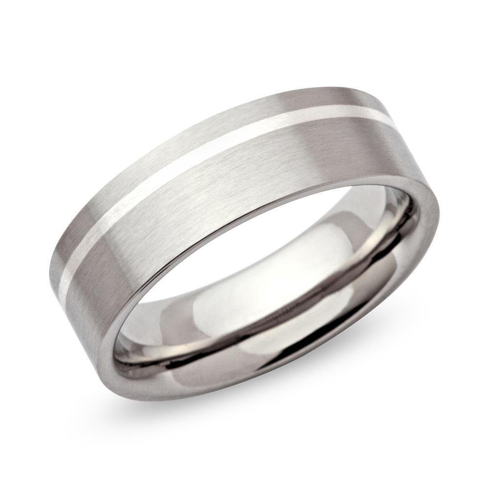Fingerring Mattierter Edelstahl Ring mit Silbereinlage 7mm von Unique- R9117