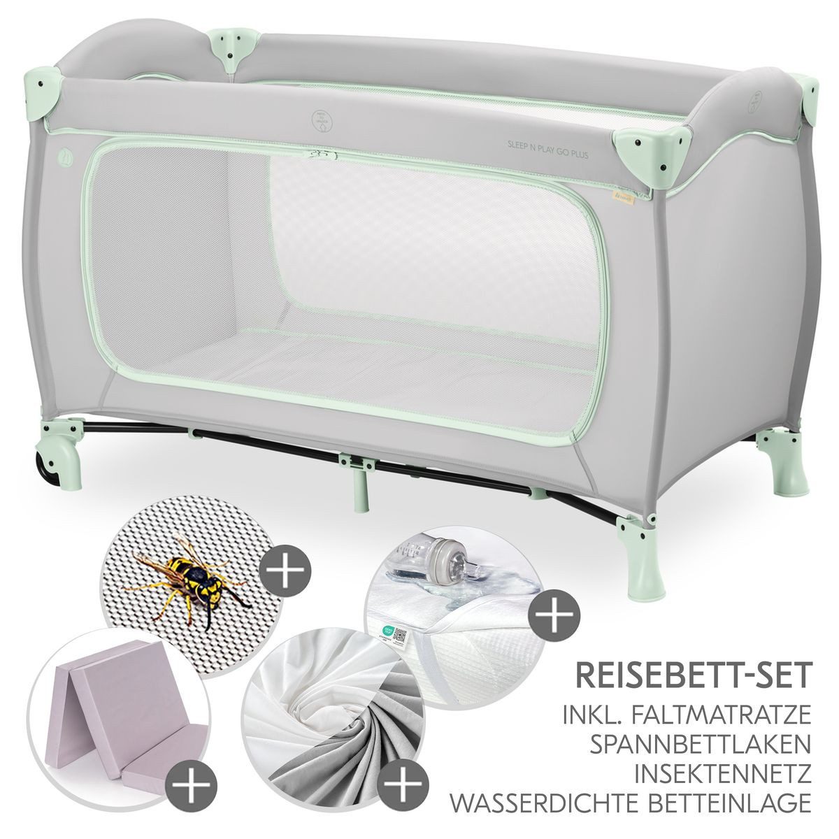 Baby-Reisebett Sleep N Play Go Plus XXL Set - Dusty Mint