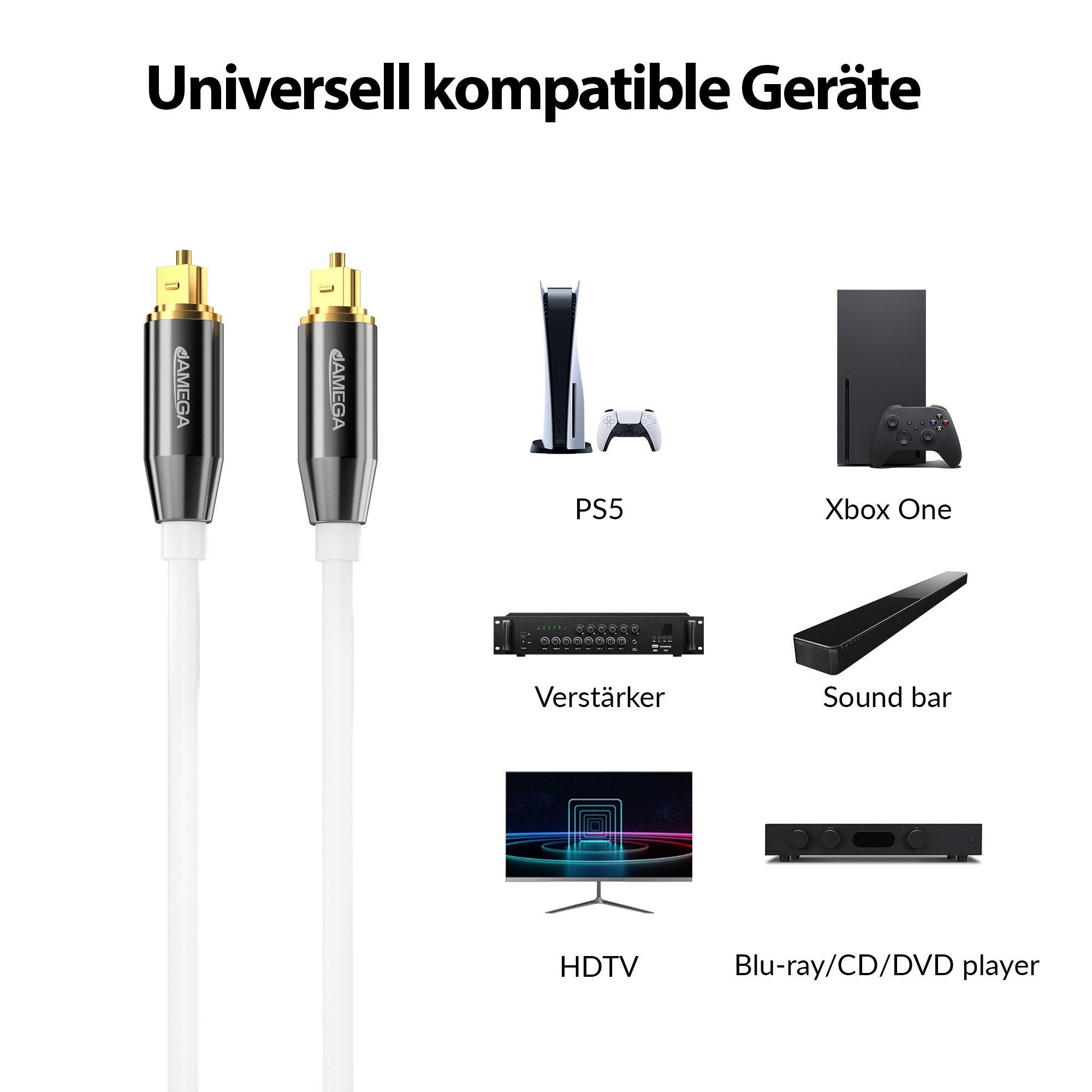 JAMEGA Toslink Kabel Optisches Audio Digitalkabel LWL SPDIF Audio-Kabel, S/PDIF, Toslink (50 cm)