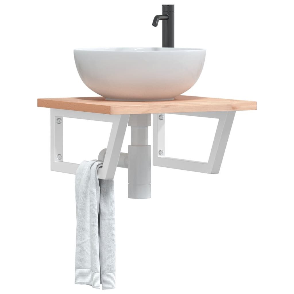 furnicato Waschbecken Waschbeckenregal Wandmontage Stahl und Massivholz Buche (1-St)