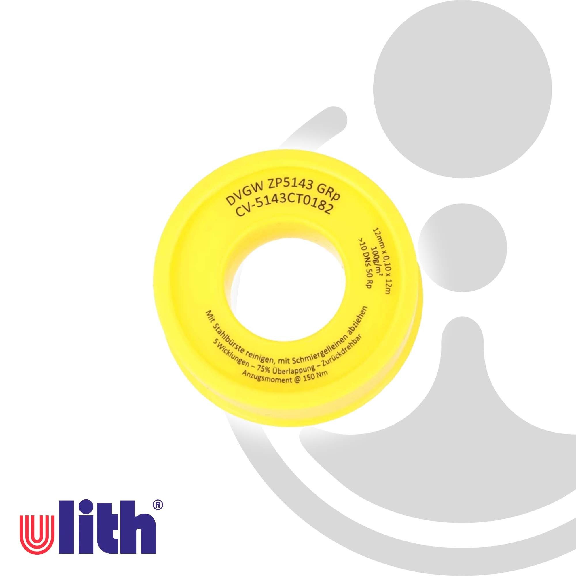 Ulith Gewindedichtband Gewindedichtband Teflonband GRp, 12 m für Heizung, Trinkwasser DVGW