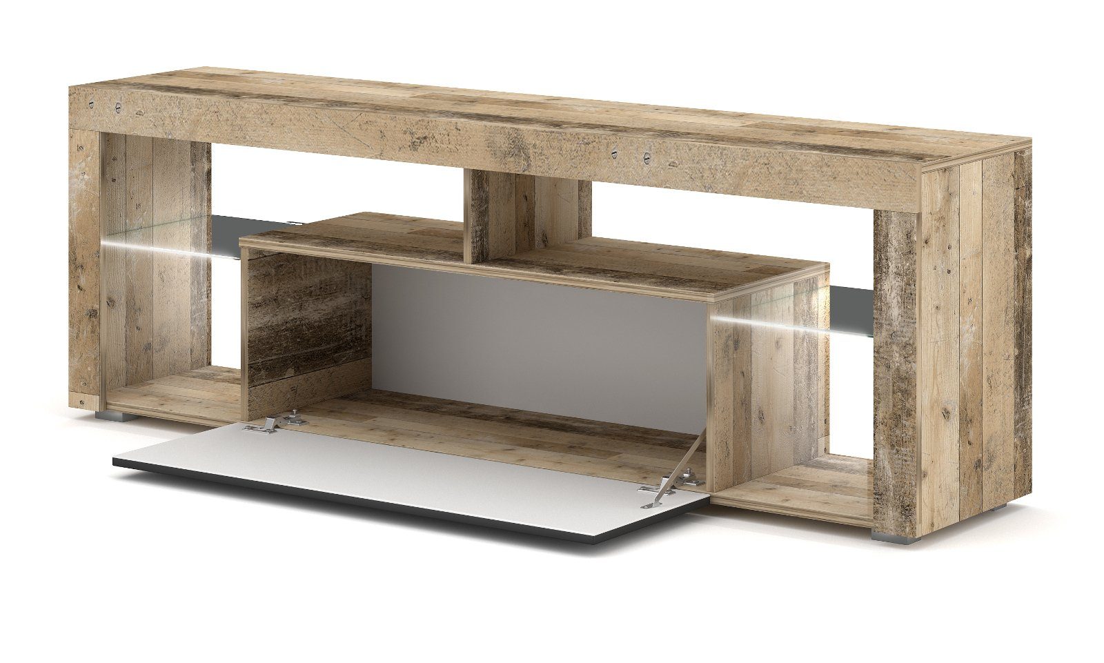 GuenstigEinrichten Lowboard Mount, Breite 140 Beleuchtung, Used Wood cm, Mit
