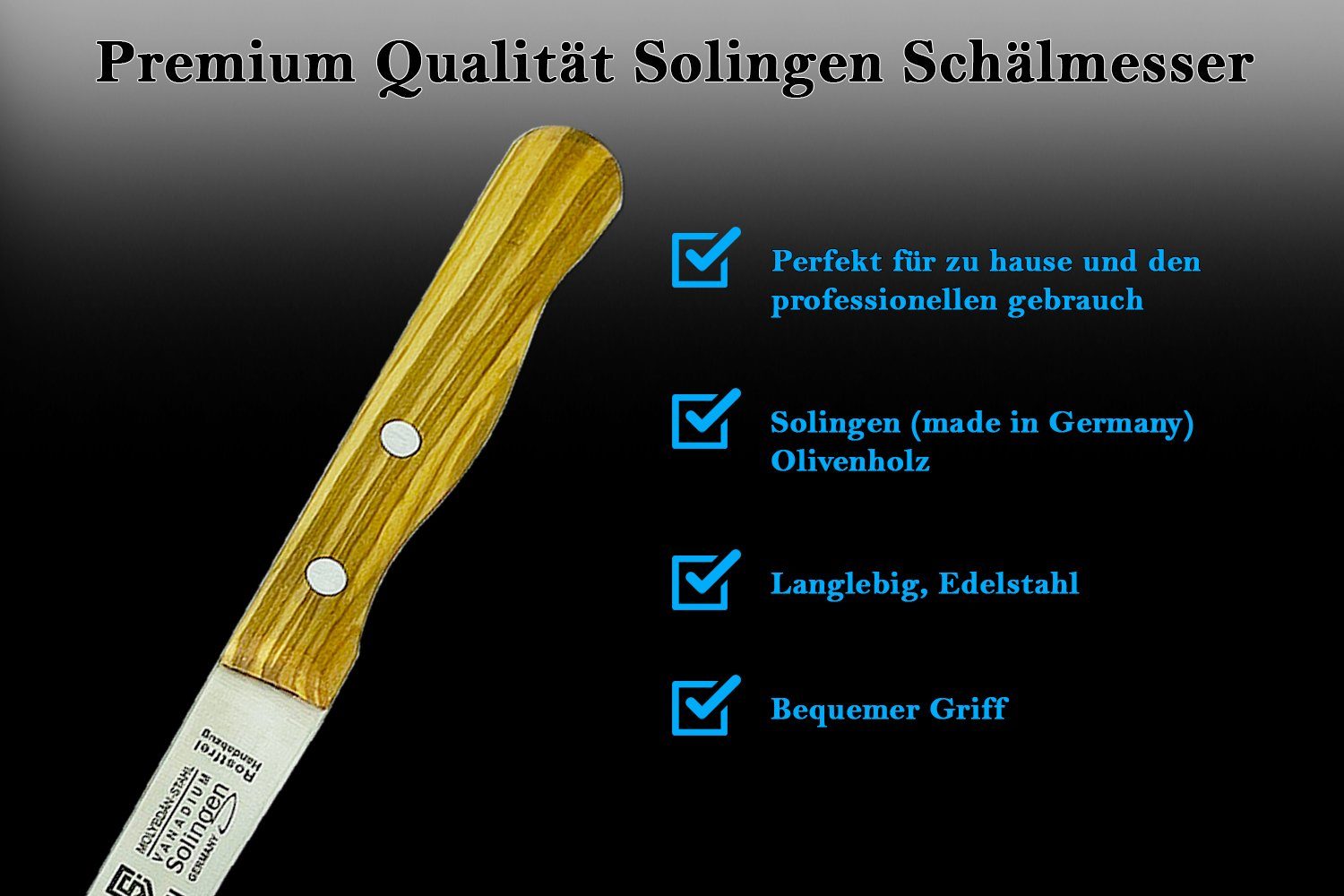 SMI Schälmesser 2-tlg Olivenholz gerade Solingen Gemüsemesser Obstmesser Küchenmesser – Bild 4 von 5