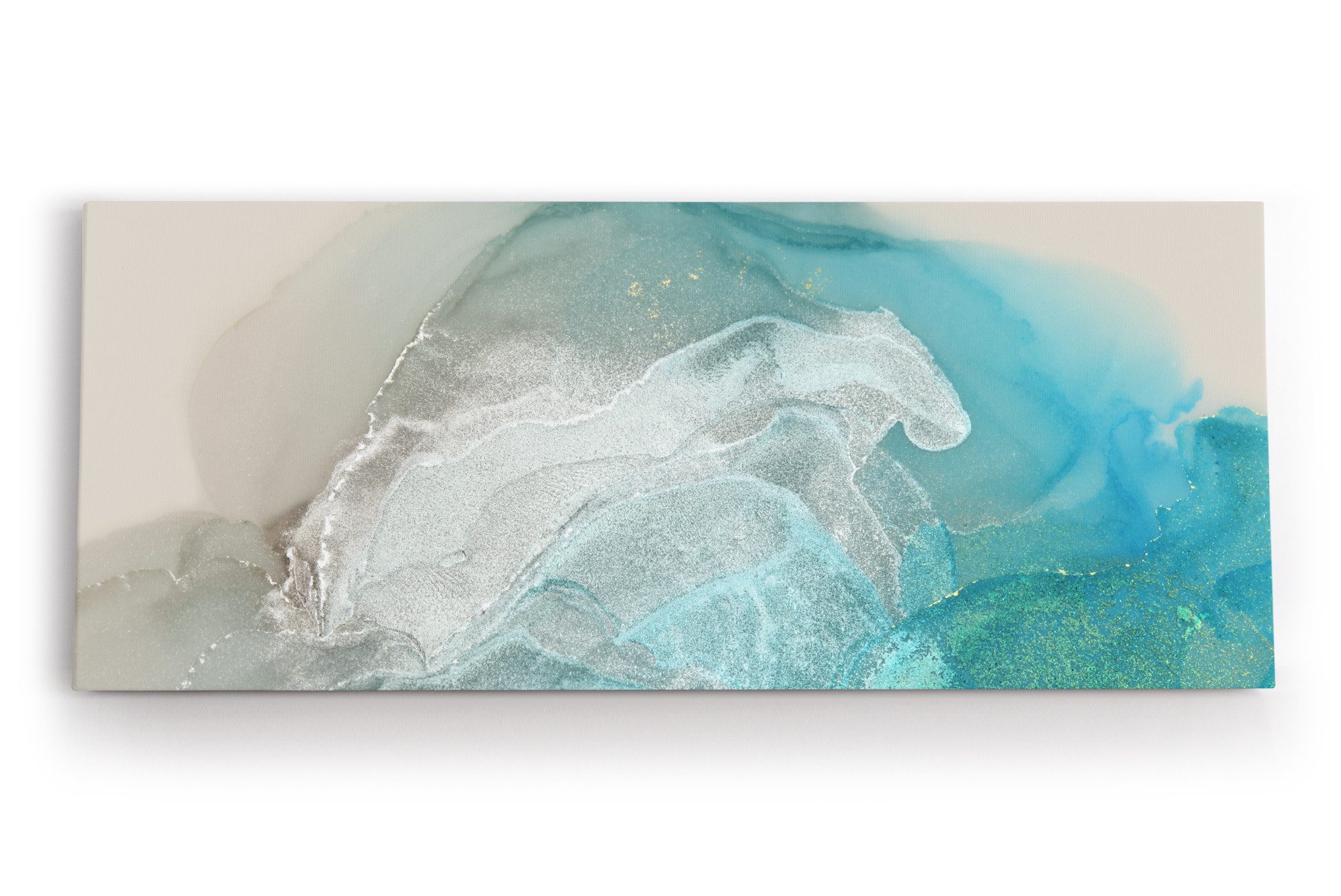 möbel-direkt.de Leinwandbild Abstraktes Bild Türkis Hellblau fließende Farben