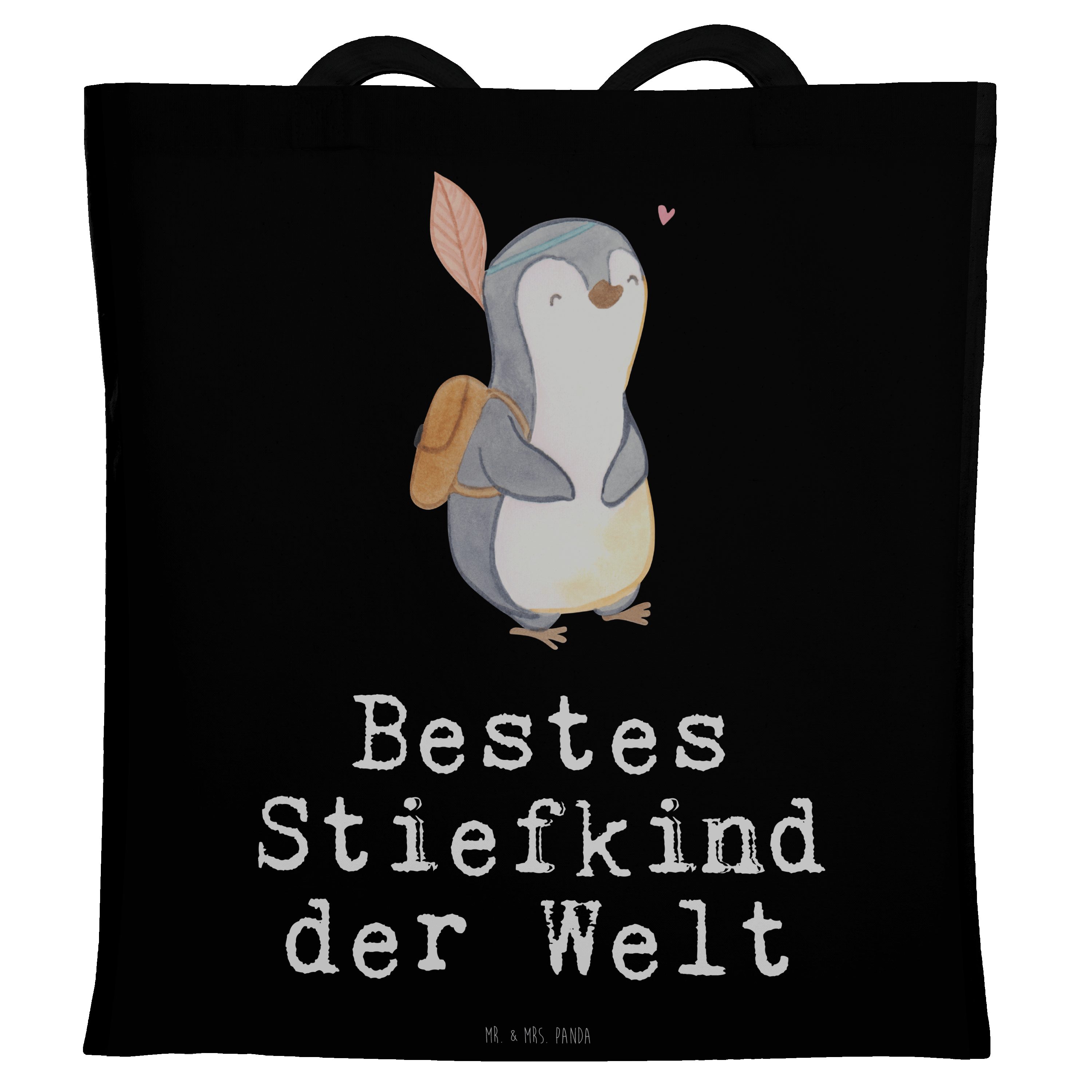 Mr. & Mrs. Panda Tragetasche Pinguin Bestes Stiefkind der Welt - Schwarz - Geschenk, Kinder, Beute (1-tlg)